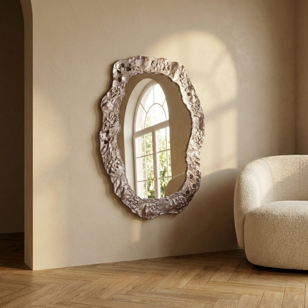 Kariss Bronze casted alu mirror rough oval shape
