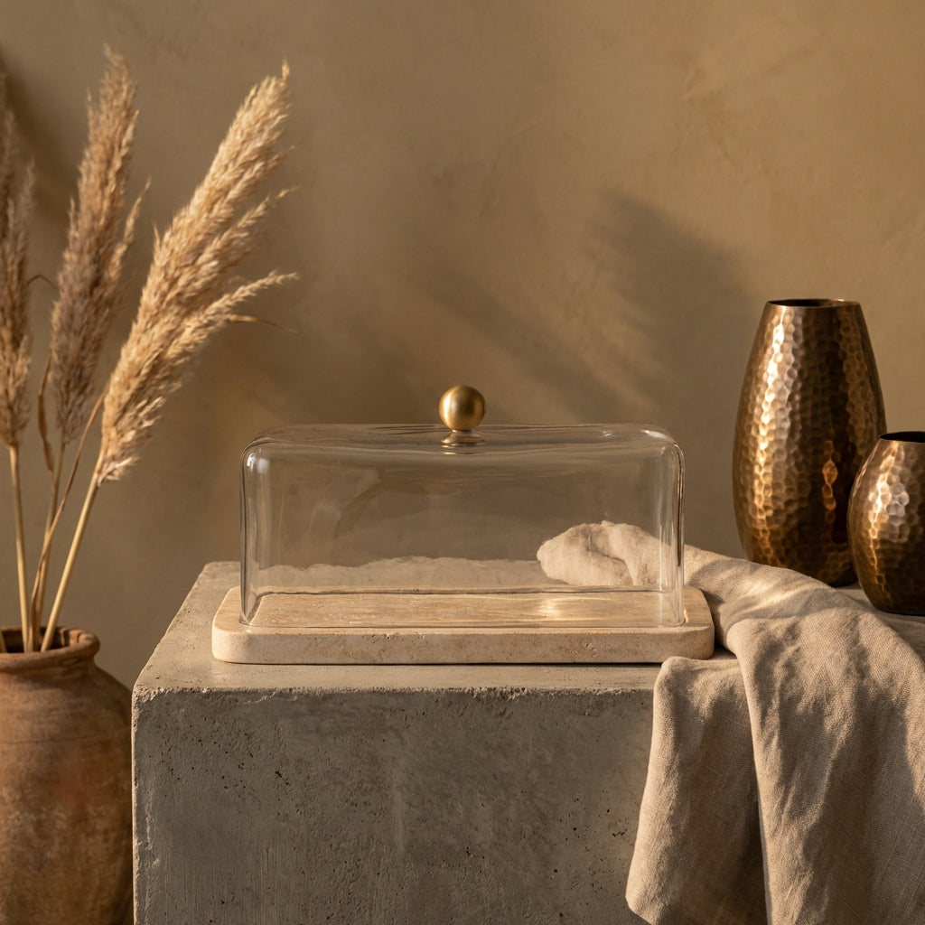 Lyron Natural travertine retangle glass bell