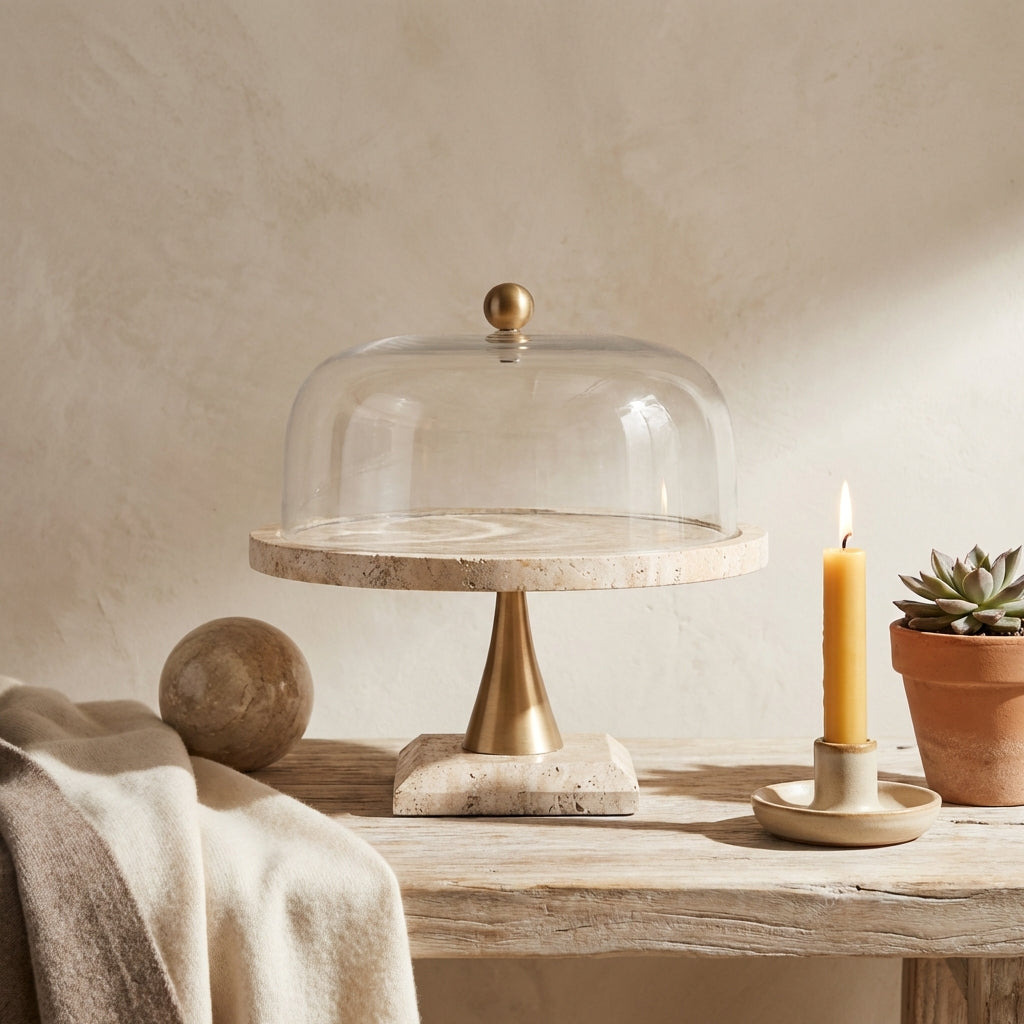 Lyron Natural travertine round glass bell L