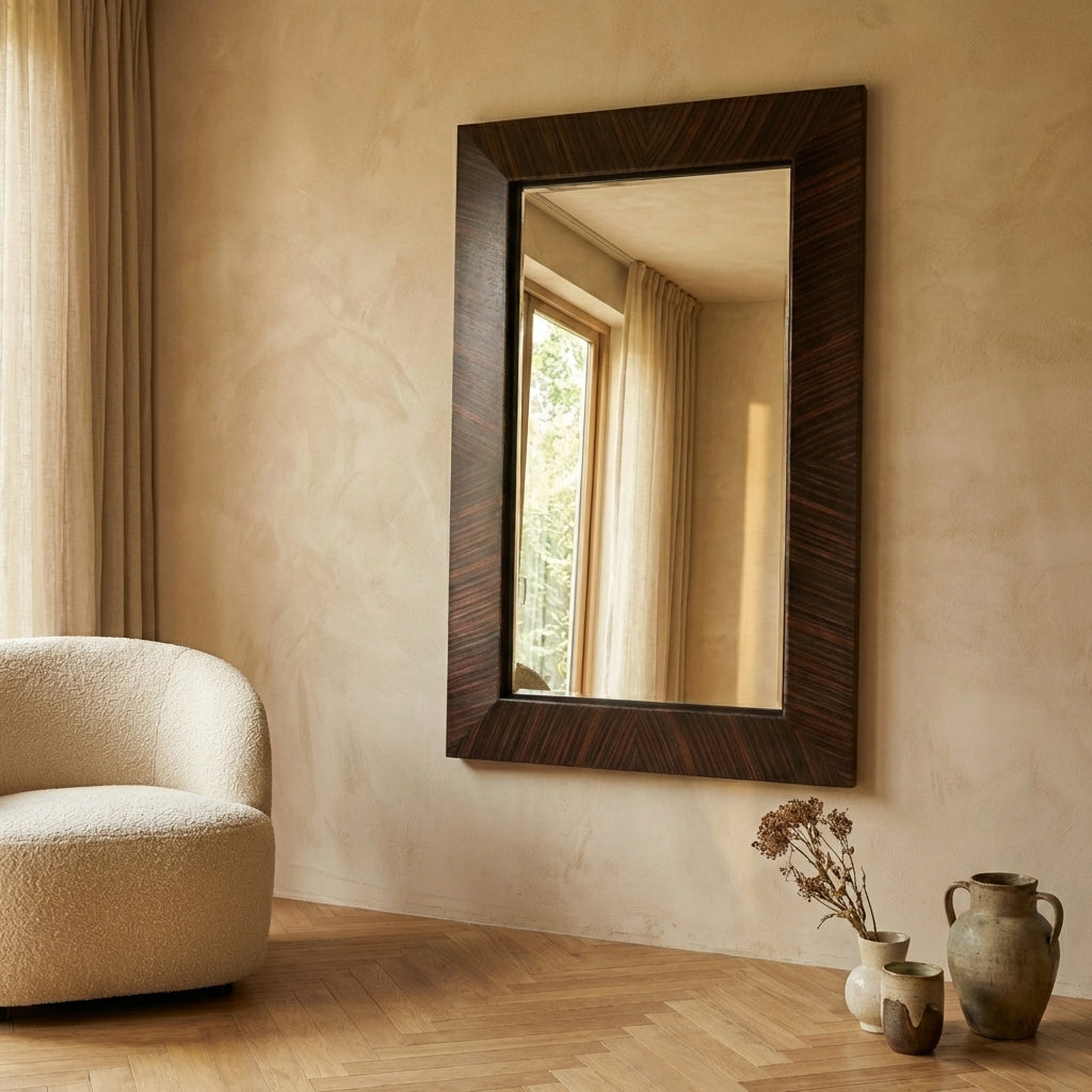 Gezzy Brown wood veneer mirror curl frame rect