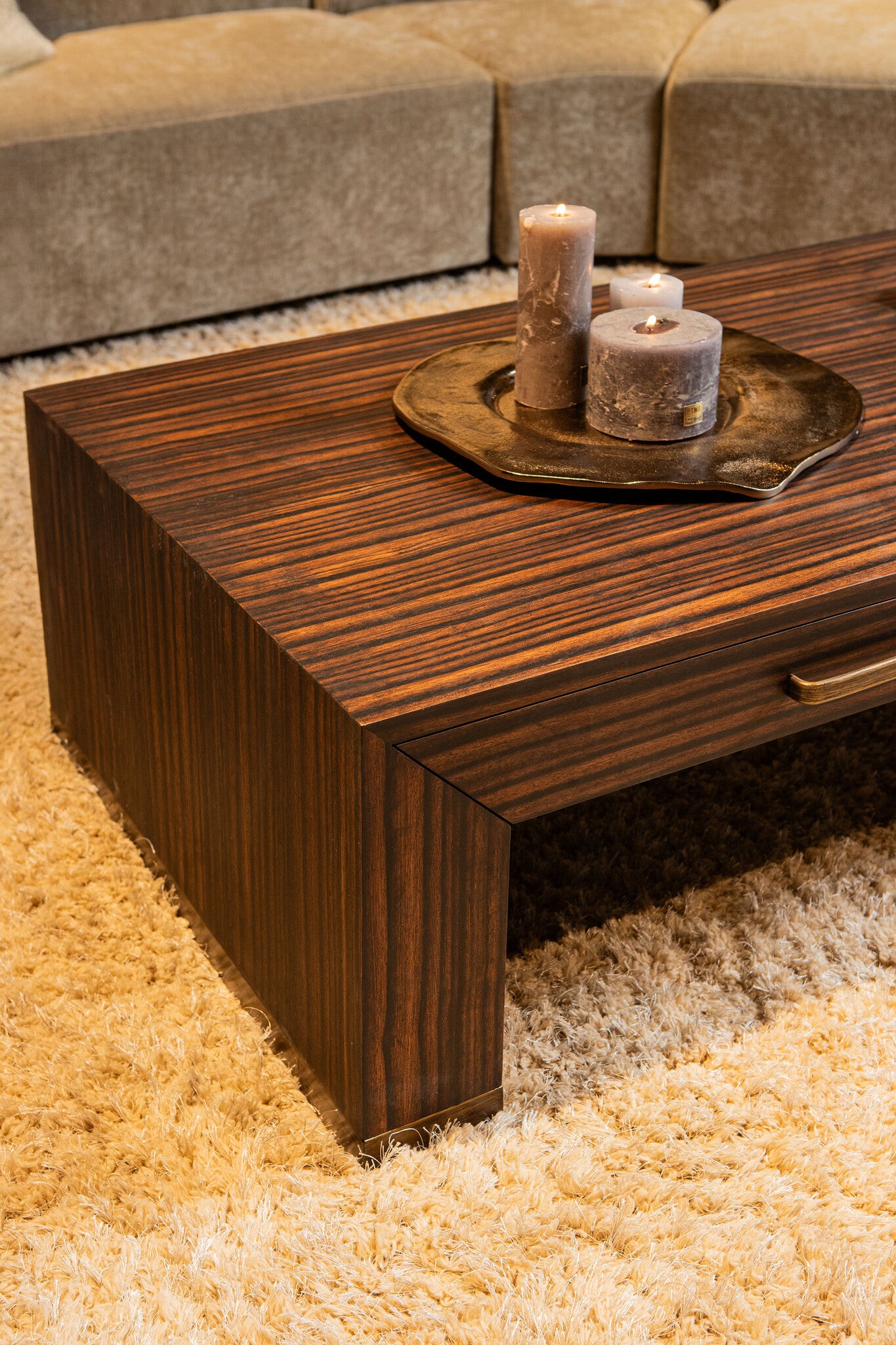 Tiess Brown wooden veneer coffeetable 2 drawers - Photo 4
