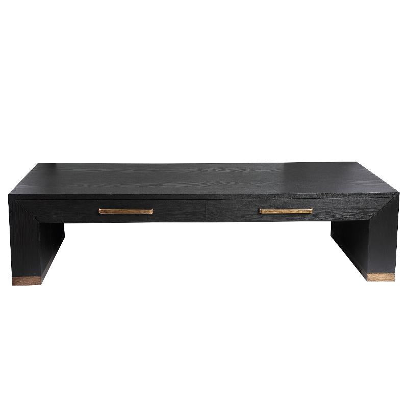 Tiess Black wooden veneer coffeetable 2 drawers