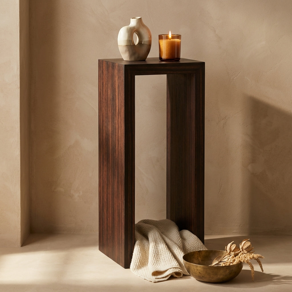 Tiess Brown wooden veneer pedestal open rectangle