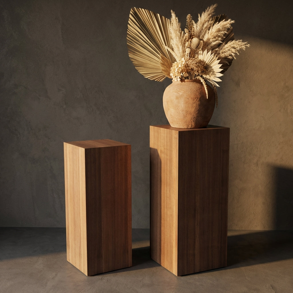 Tiess Natural wooden veneer pedestal set of 2