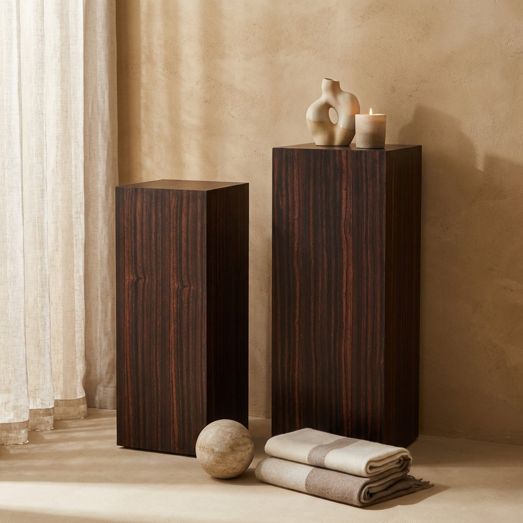 Tiess Brown wooden veneer pedestal set of 2
