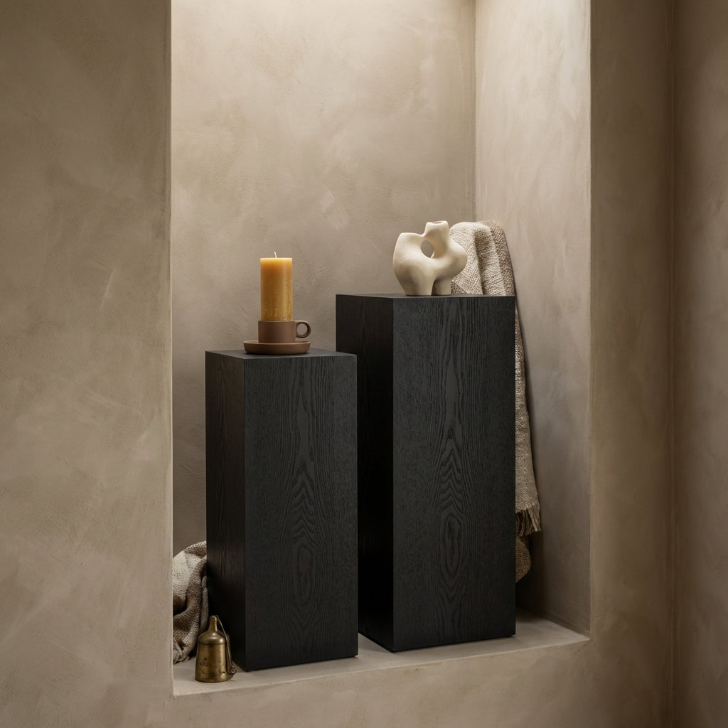 Tiess Black wooden veneer pedestal set of 2