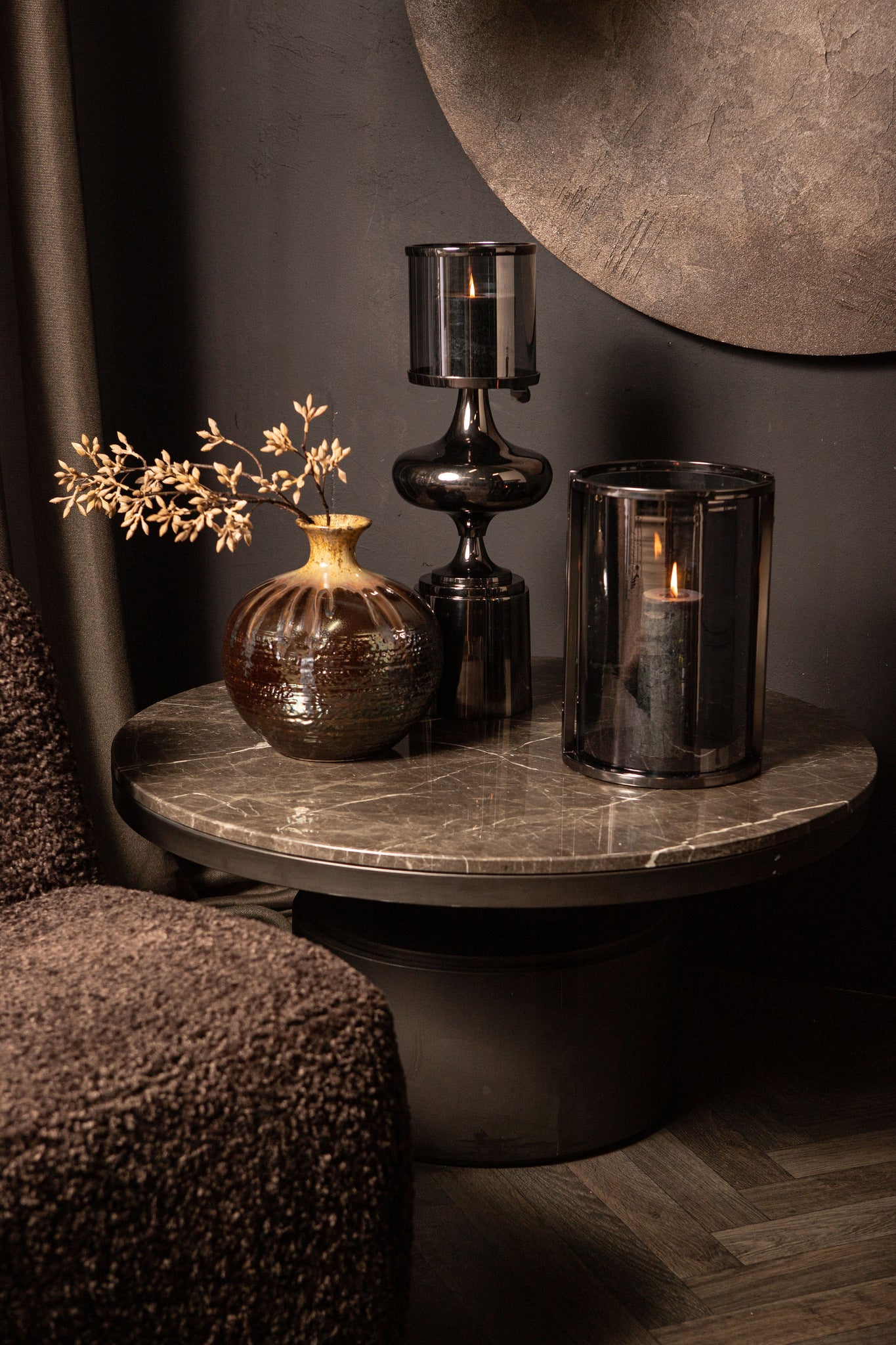Uvira Bougeoirs en verre — Gunmetal Aluminum Stormlight Grey Luster - Noir