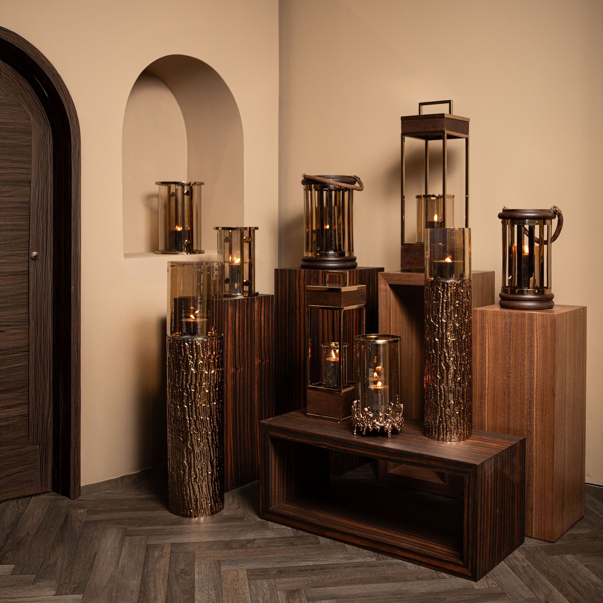 Sjorsh Lanternes en verre - Marron