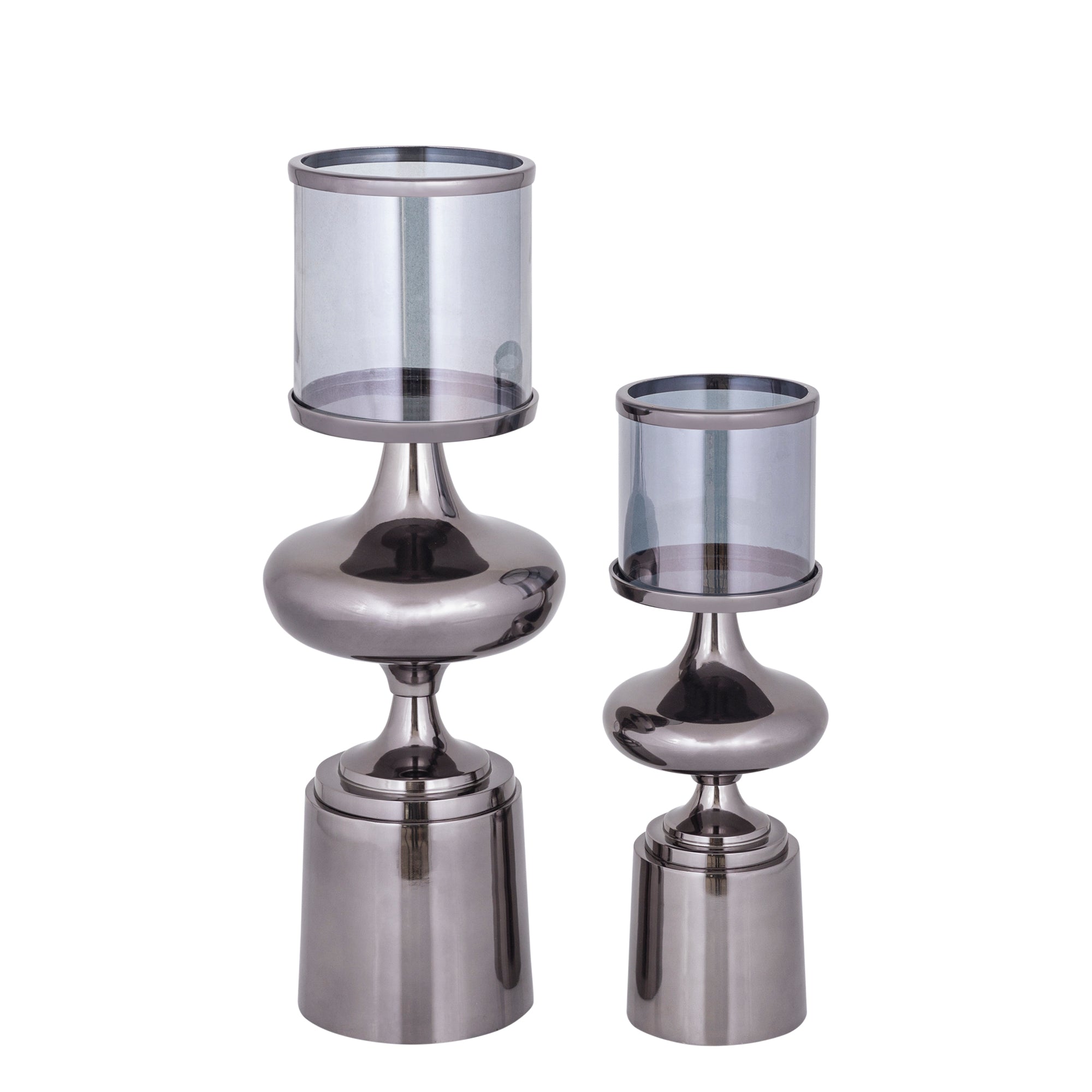 Uvira Bougeoirs en verre — Gunmetal Aluminum Stormlight Grey Luster - Noir