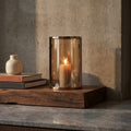 Bougeoir Jarie — Verre Marron Doré Inox Cadre