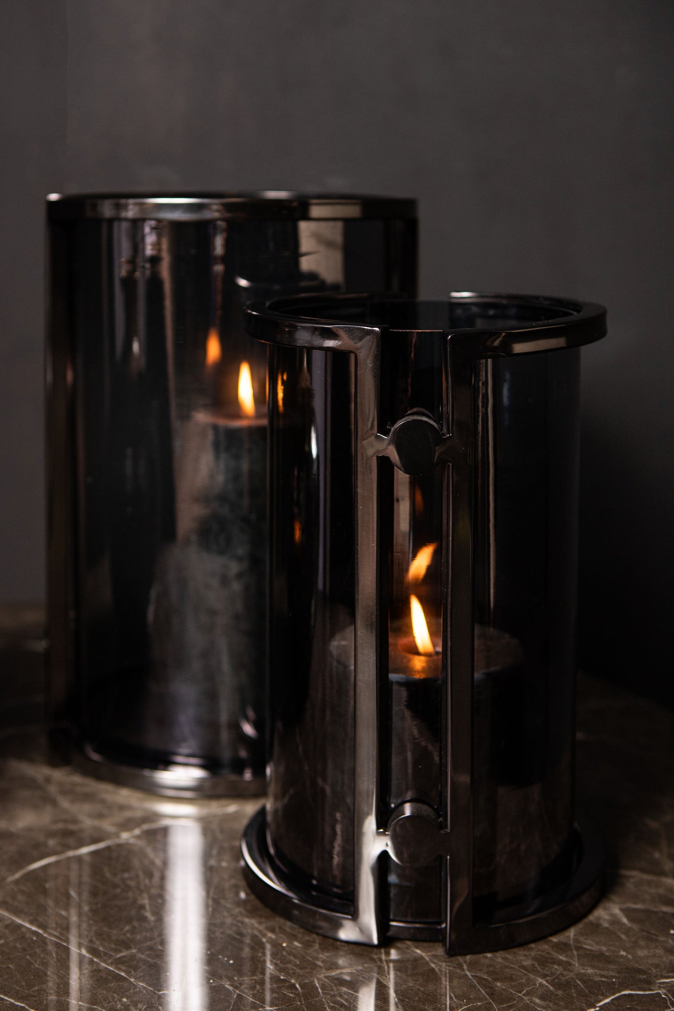 Jarie Bougeoirs en verre — Gunmetal Stainless Stormlight - Noir