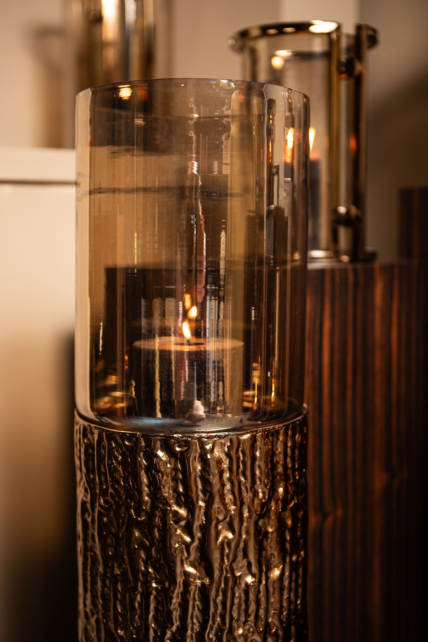 Rezy Bougeoirs en verre - Marron