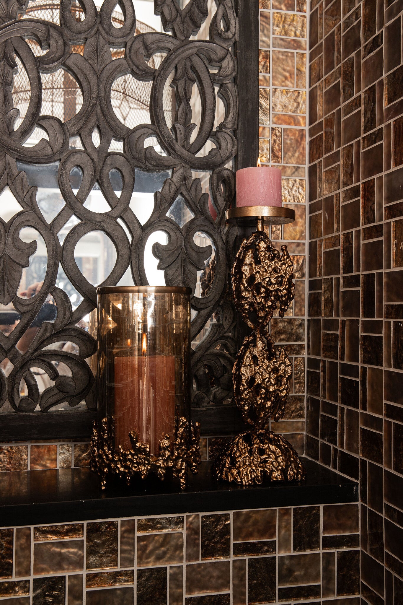 Barrie Chandeliers en aluminium — Browngold Alu Rough Candleholder Round - Marron