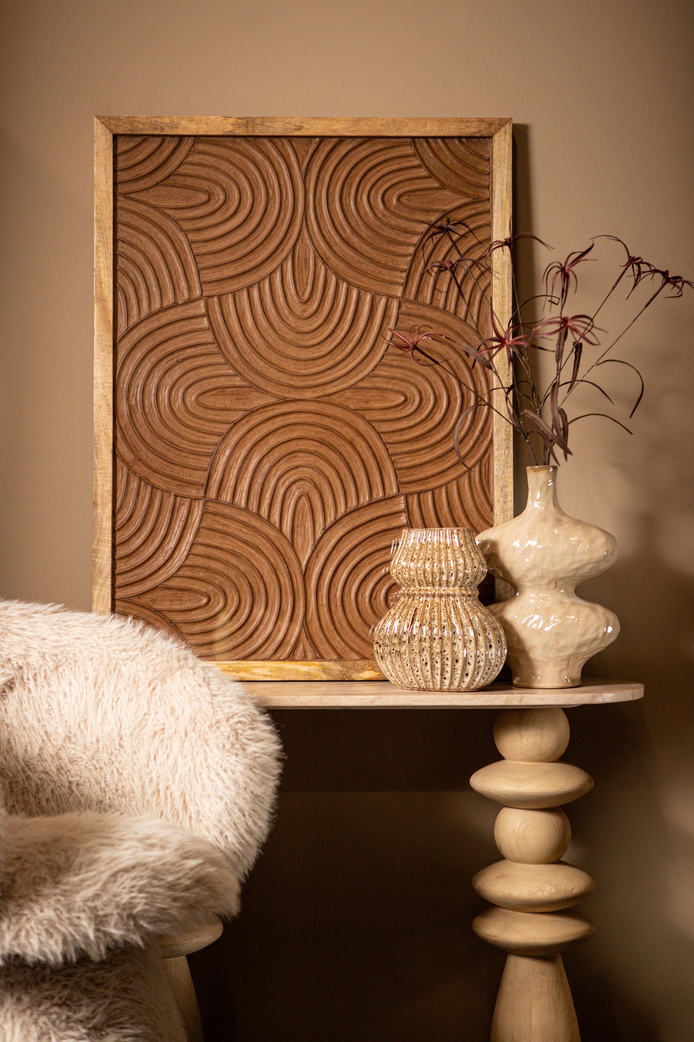 Elasah Brown wooden rect wall panel swirl pattern