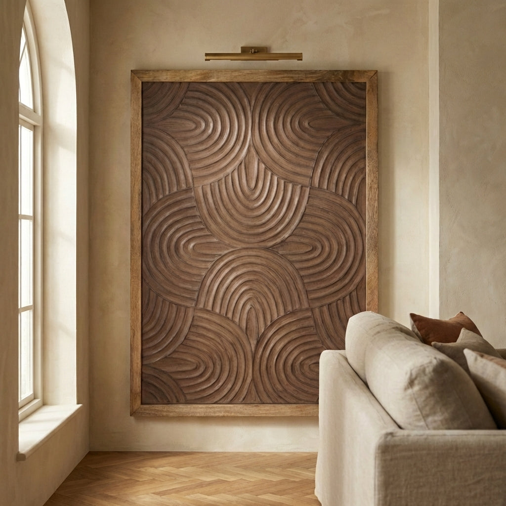 Elasah Brown wooden rect wall panel swirl pattern