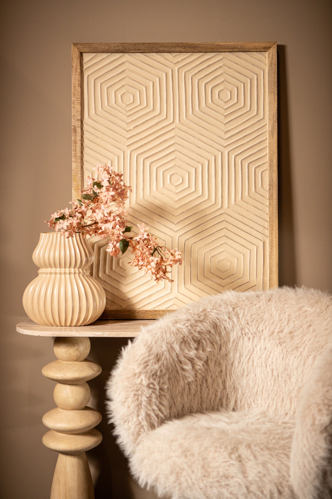 Elasah Cream wooden rect wall panel hexagon