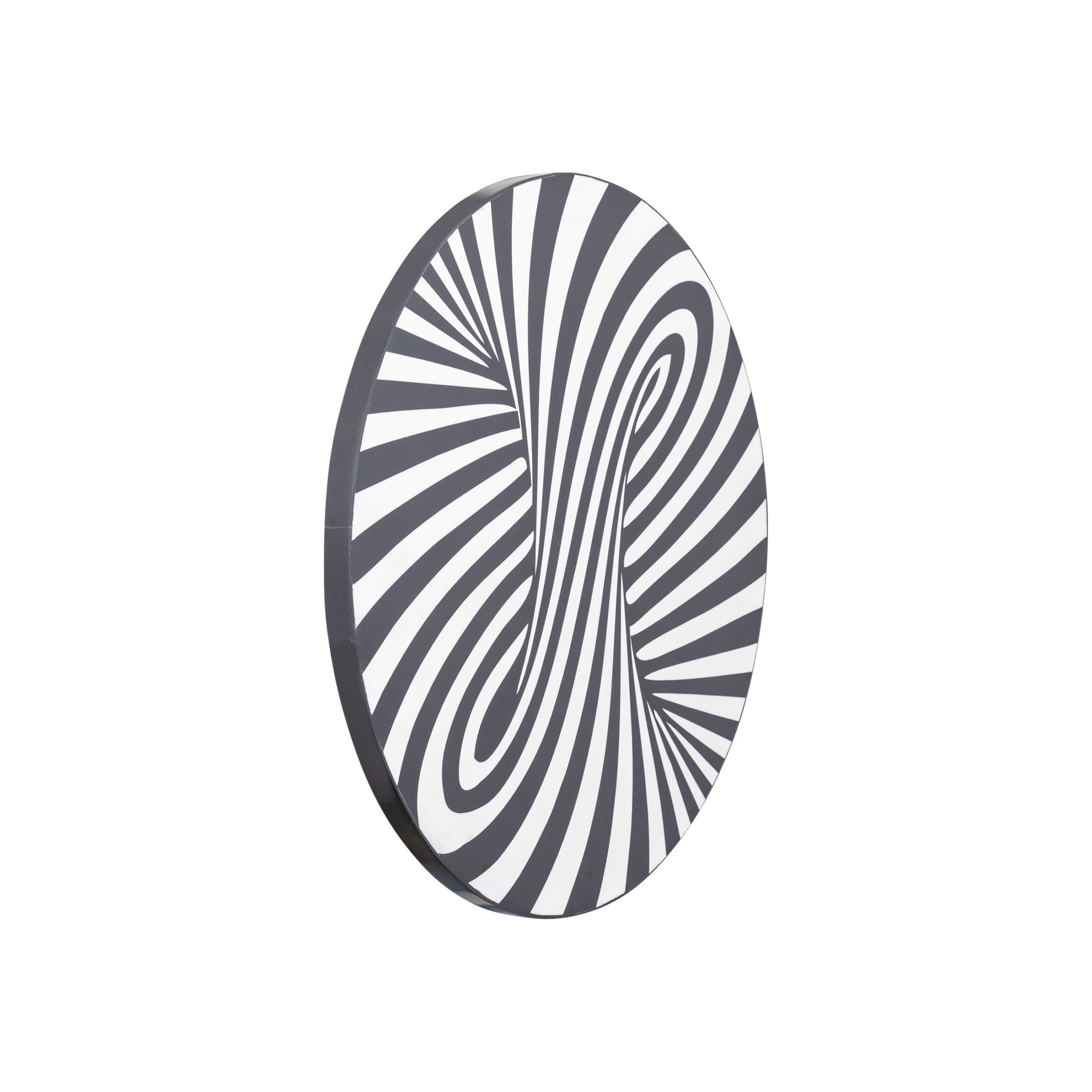 Hallie Black and white wood round wall panel swirl