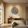 Hallie Black and white wood round wall panel swirl