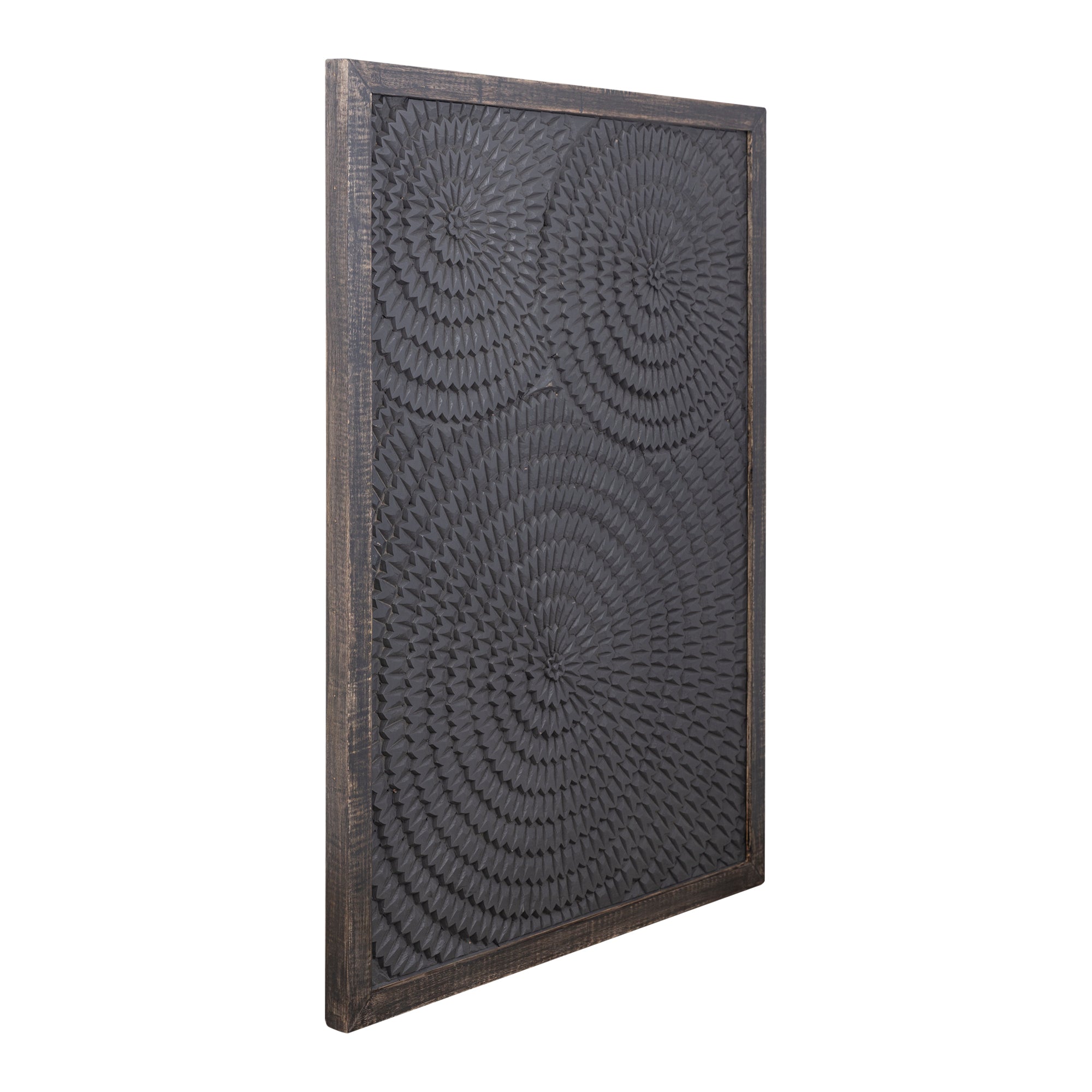 Levya Black wooden rect wall panel round pattern