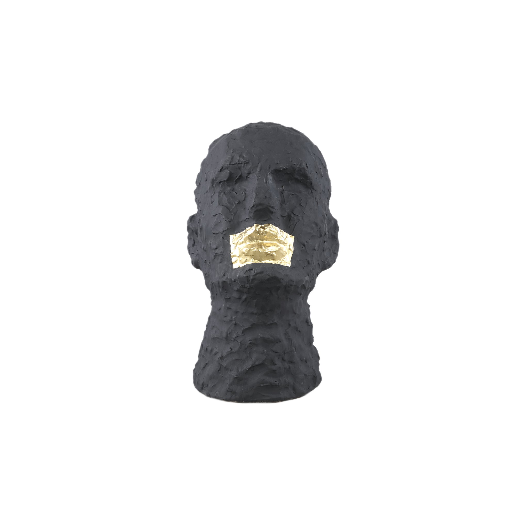 Bertrand Black ceramic head statue with gold mouth
