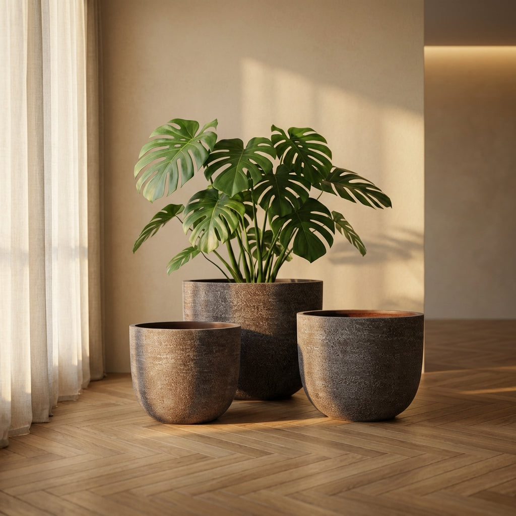Delsey Pot en ciment - Marron foncé