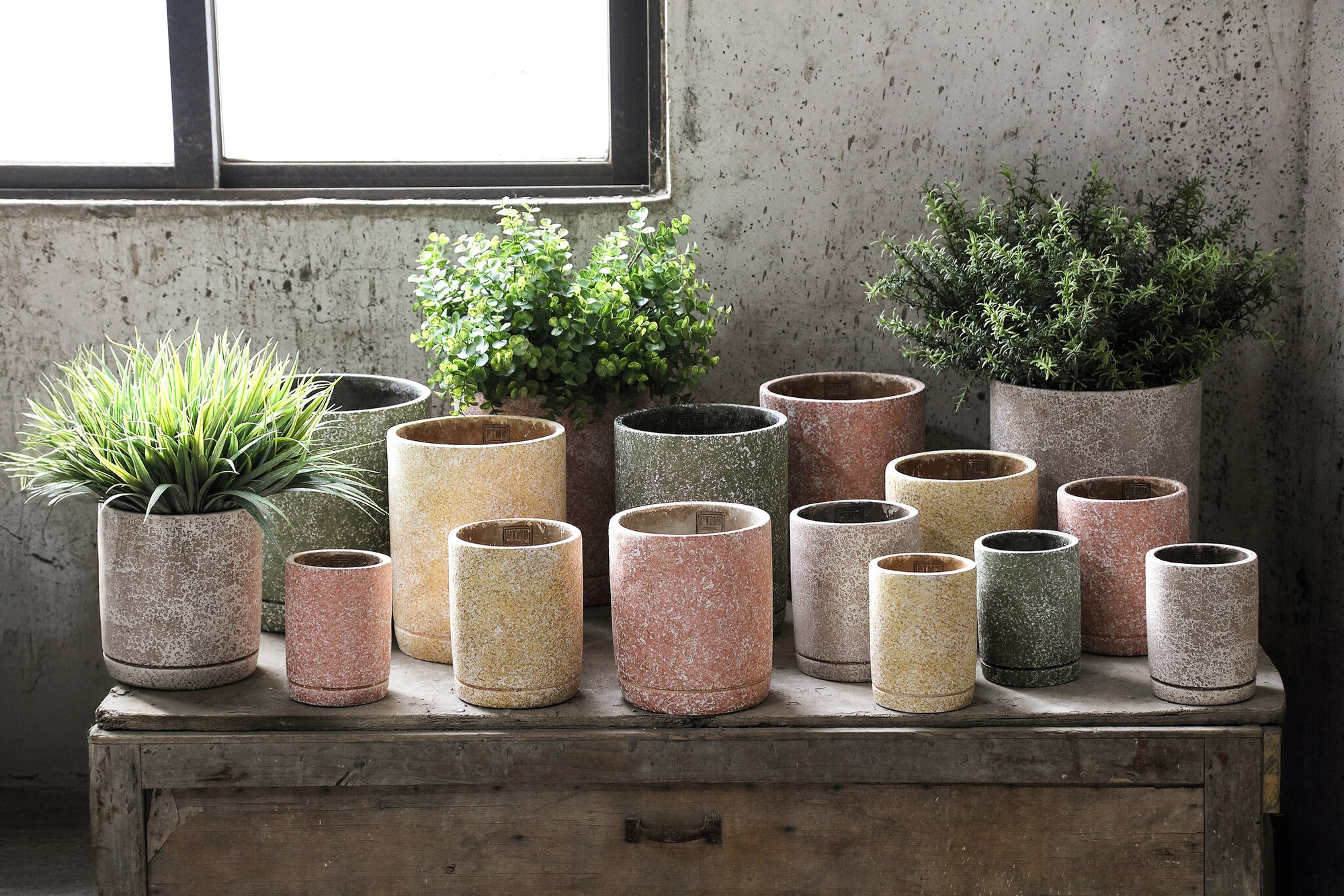 Asten Pot en ciment - Cream, Green, Pink, Yellow