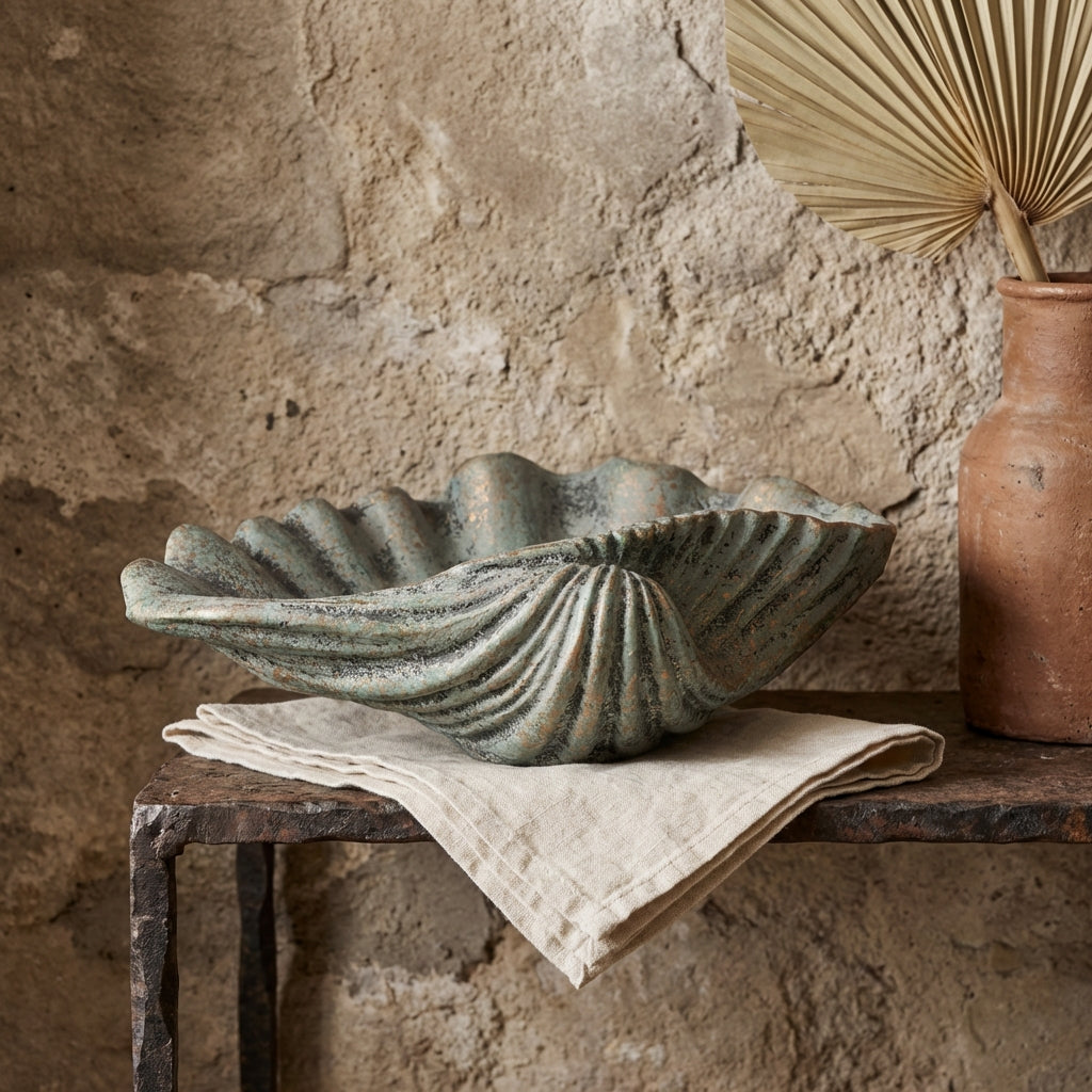 Jalyza Teal shell shaped cement statue A