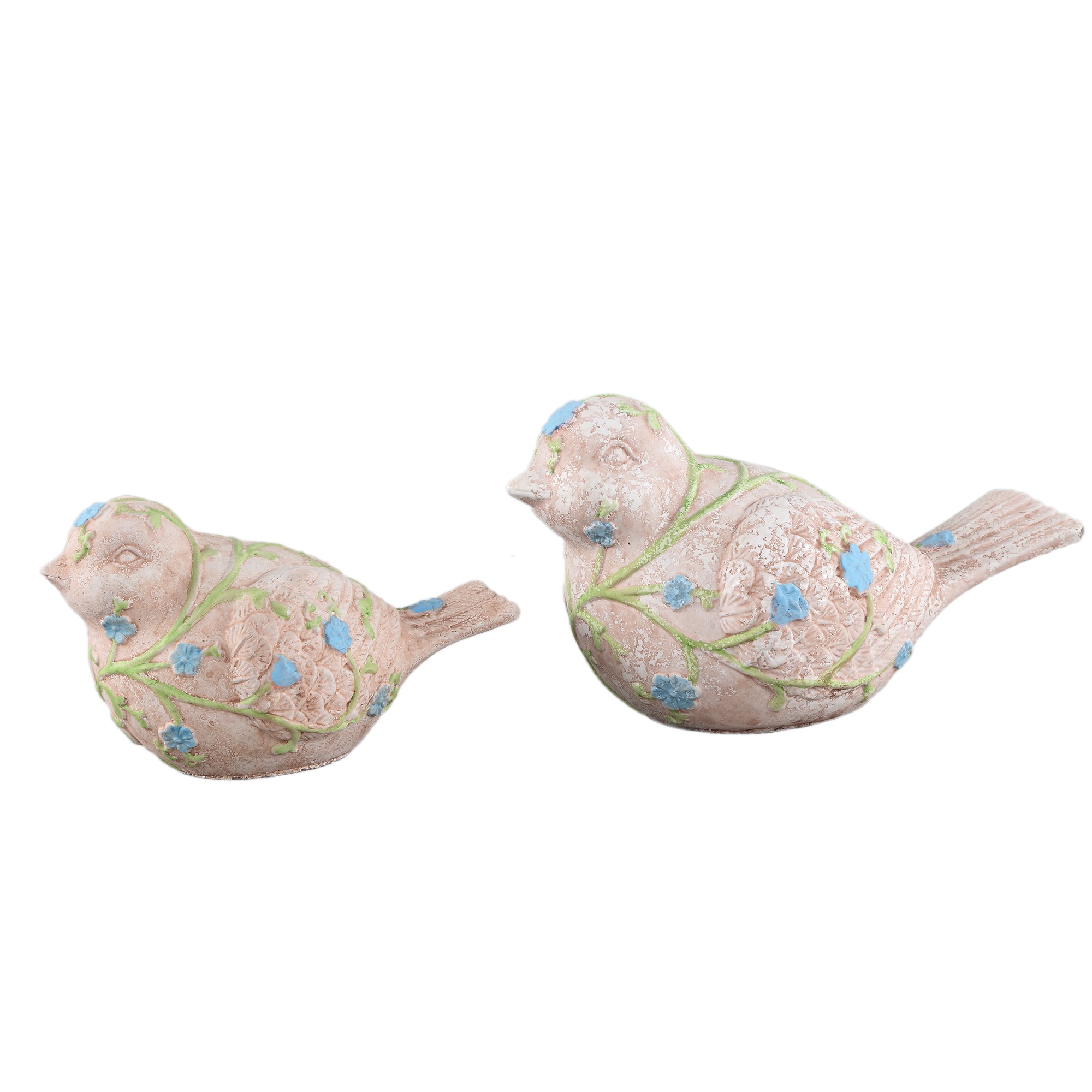 Zanya Cream bird shaped cement statue w flowers L