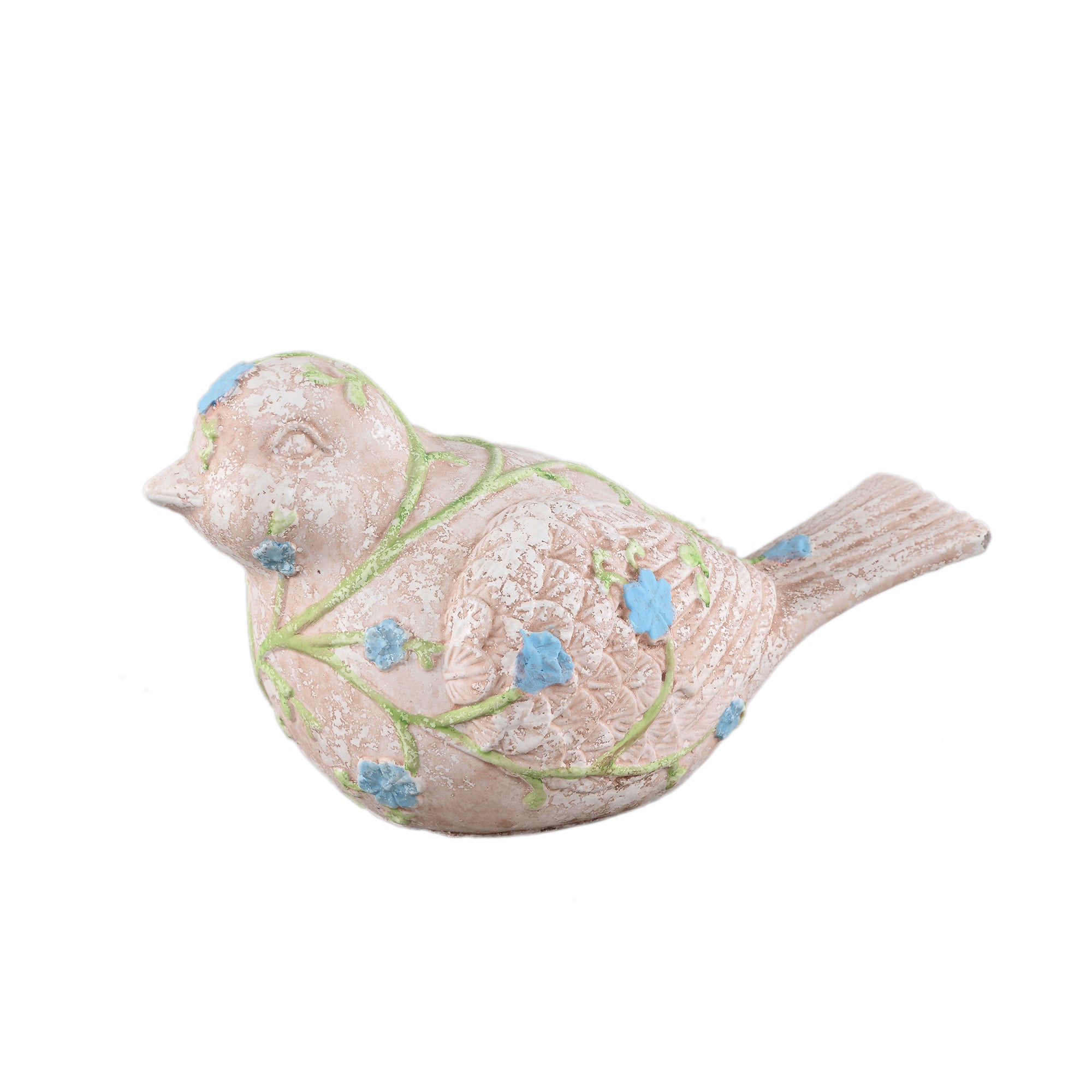 Zanya Cream bird shaped cement statue w flowers L