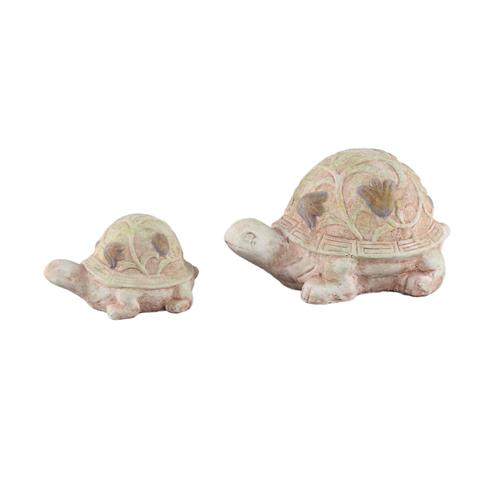 Zanya Cream turtle shape cement statue w flowers L