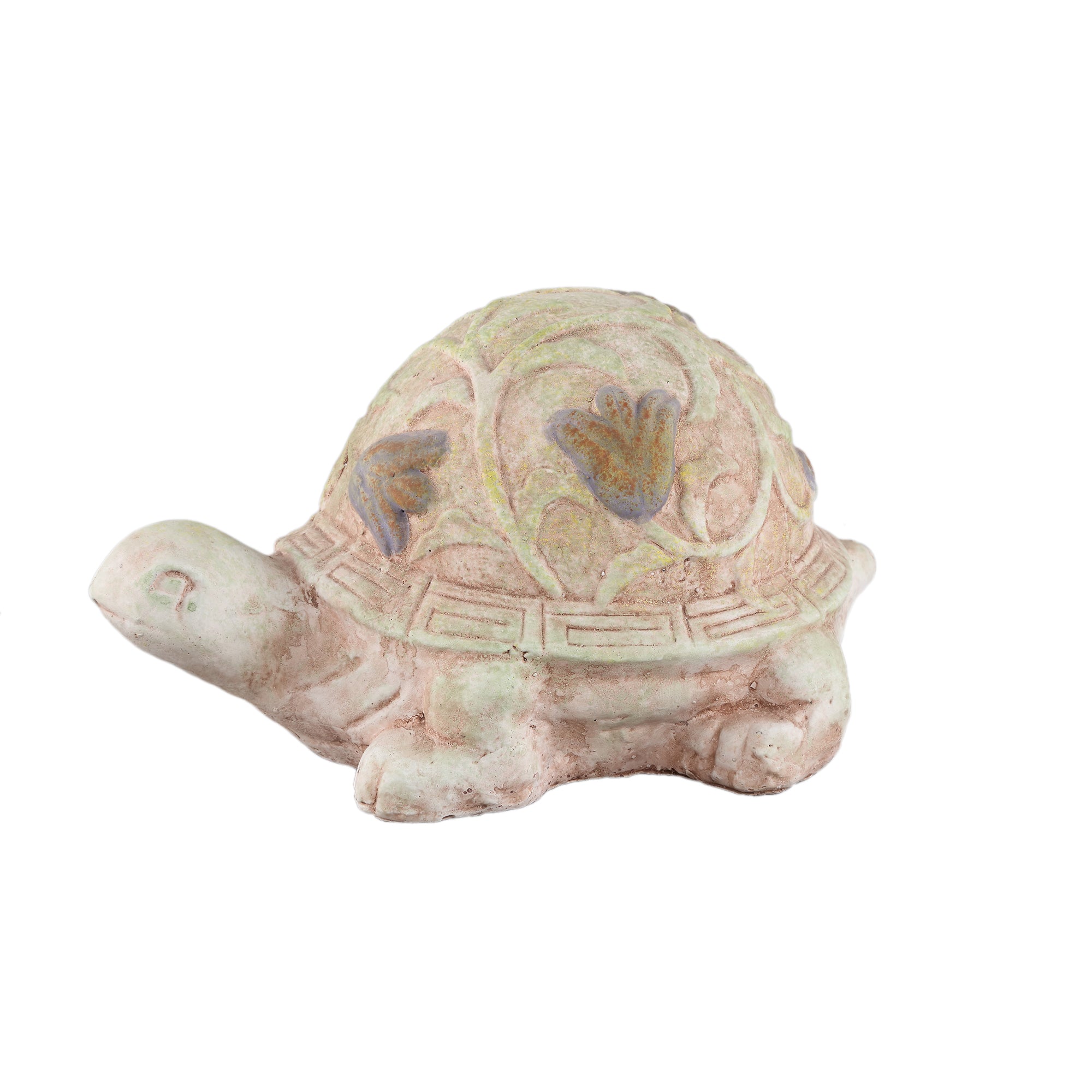 Zanya Cream turtle shape cement statue w flowers L