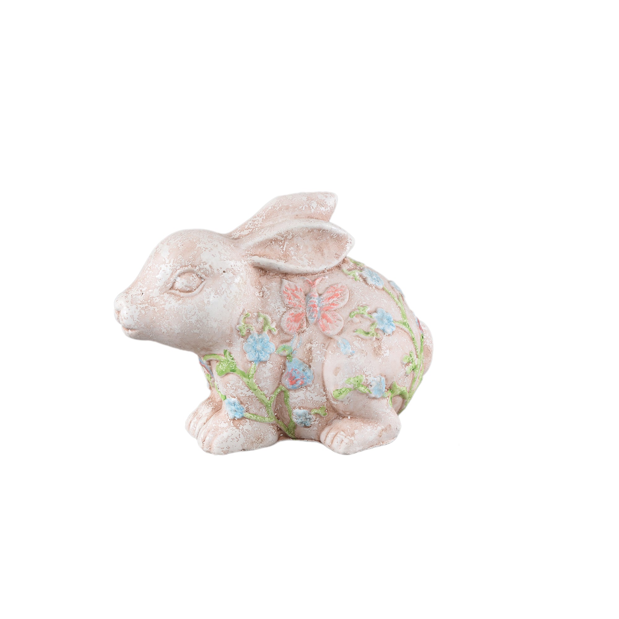 Zanya Cream rabbit shaped cement statue w flowersS