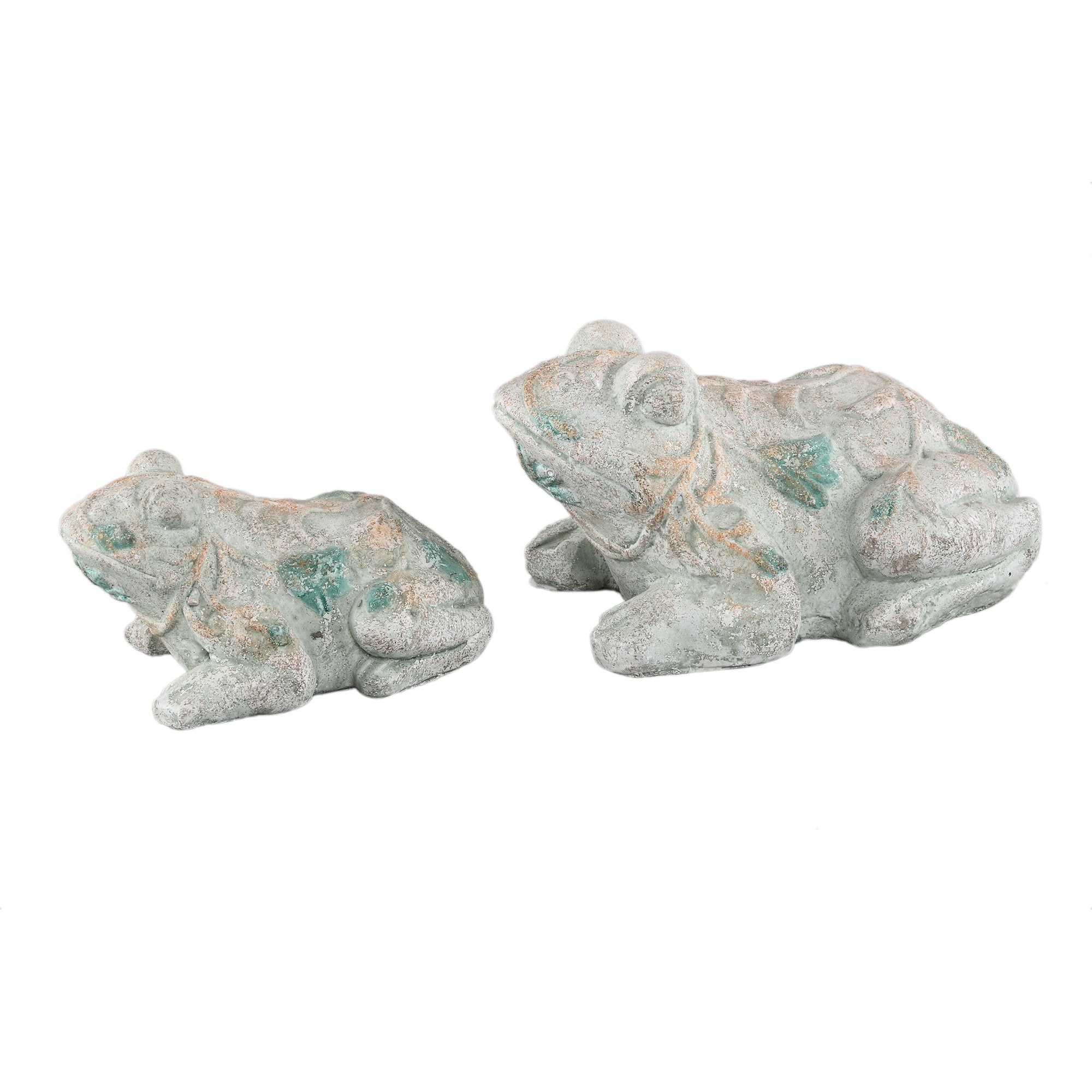 Zanya Petrol frog shaped cement statue w flowers L