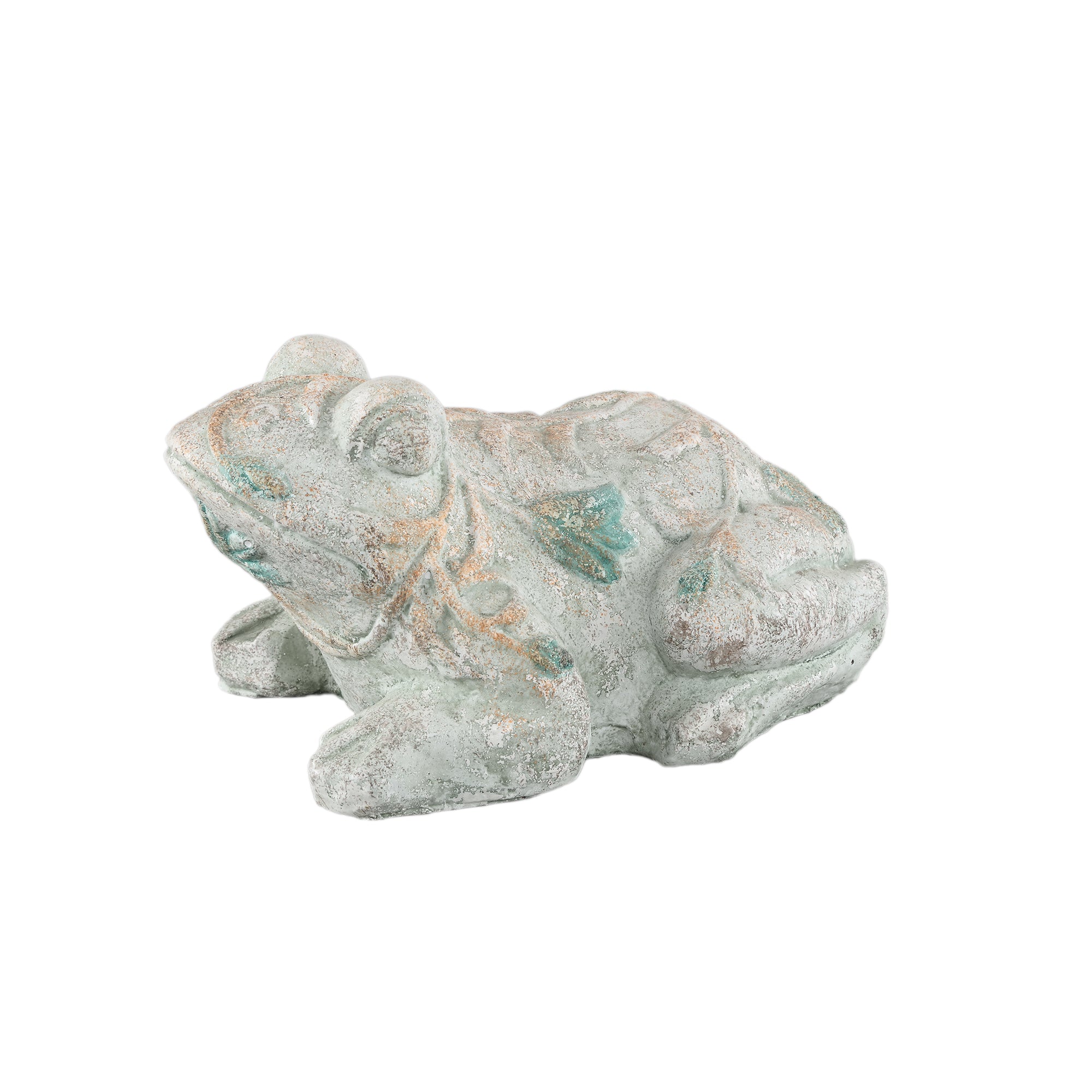 Zanya Petrol frog shaped cement statue w flowers L