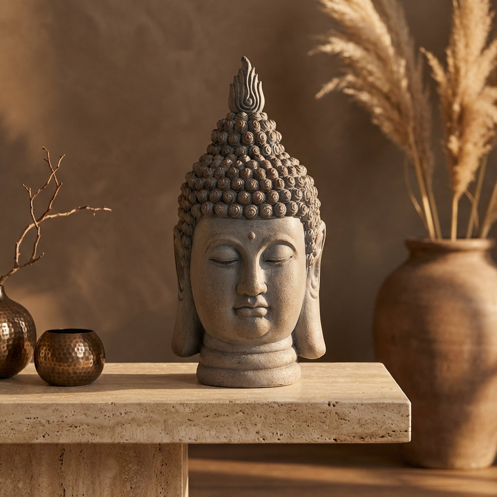 Taneya Taupe fiber cement buddha head statue S