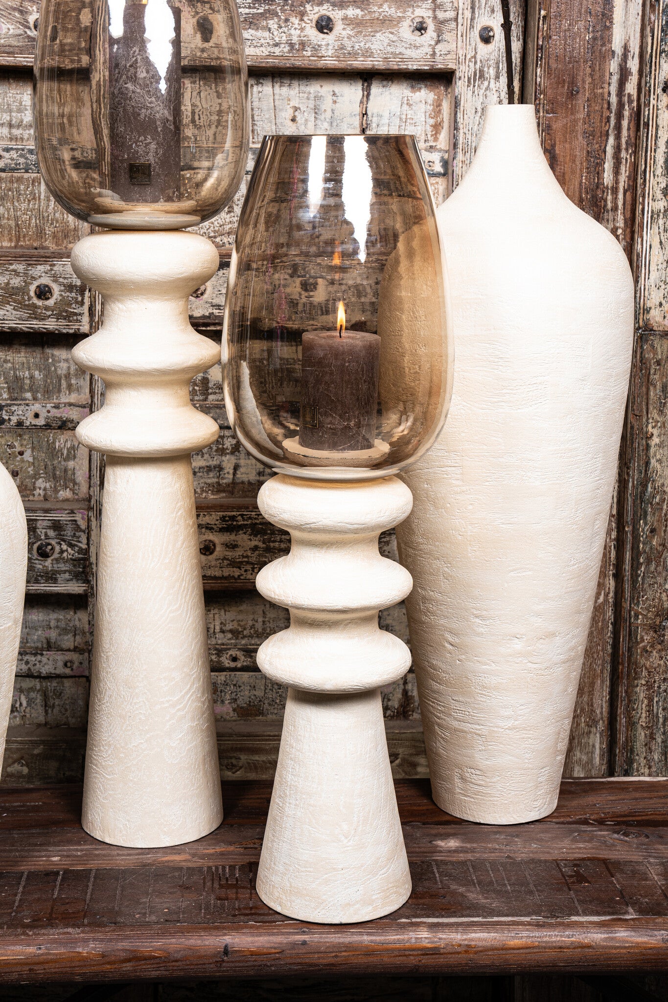 Omya Bougeoirs en bois de manguier - Crème