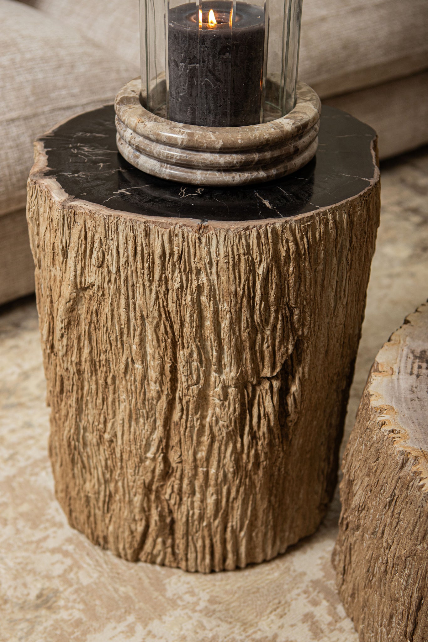 Taly Natural petrified wood round stool fiberglass - Photo 3