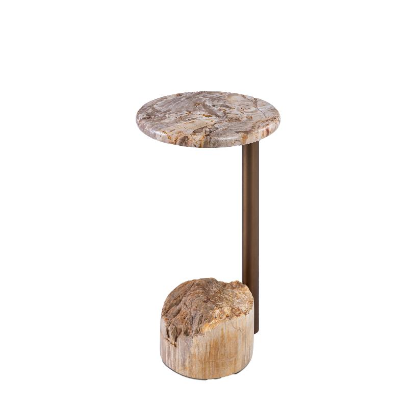 Ataja Natural petrified wood sidetable brass leg