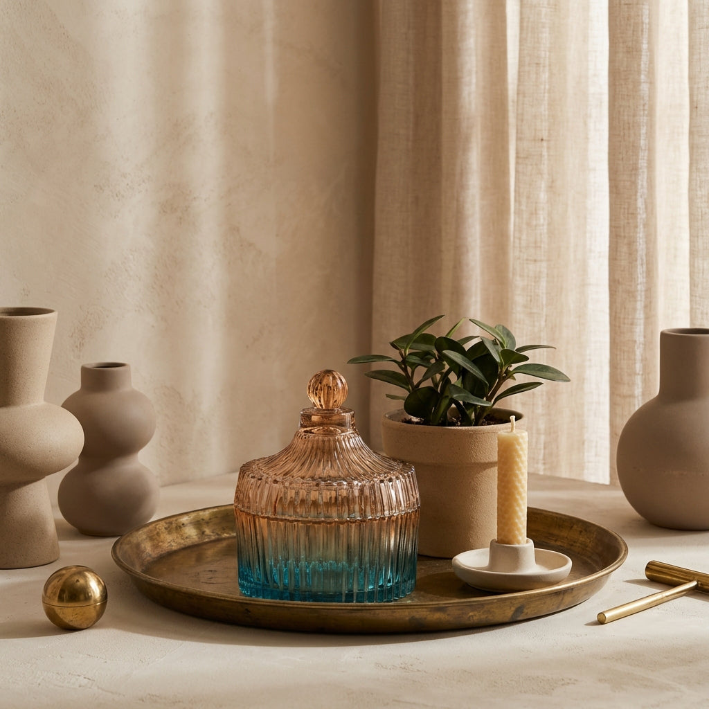 Lynis Brown and blue ombre glass storage box