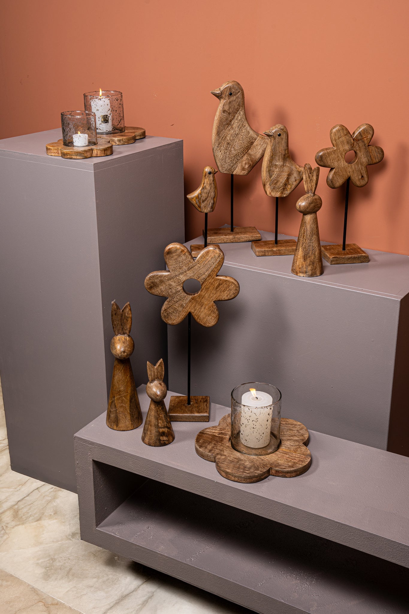 Tayana Light Brown wood bird shaped statue S