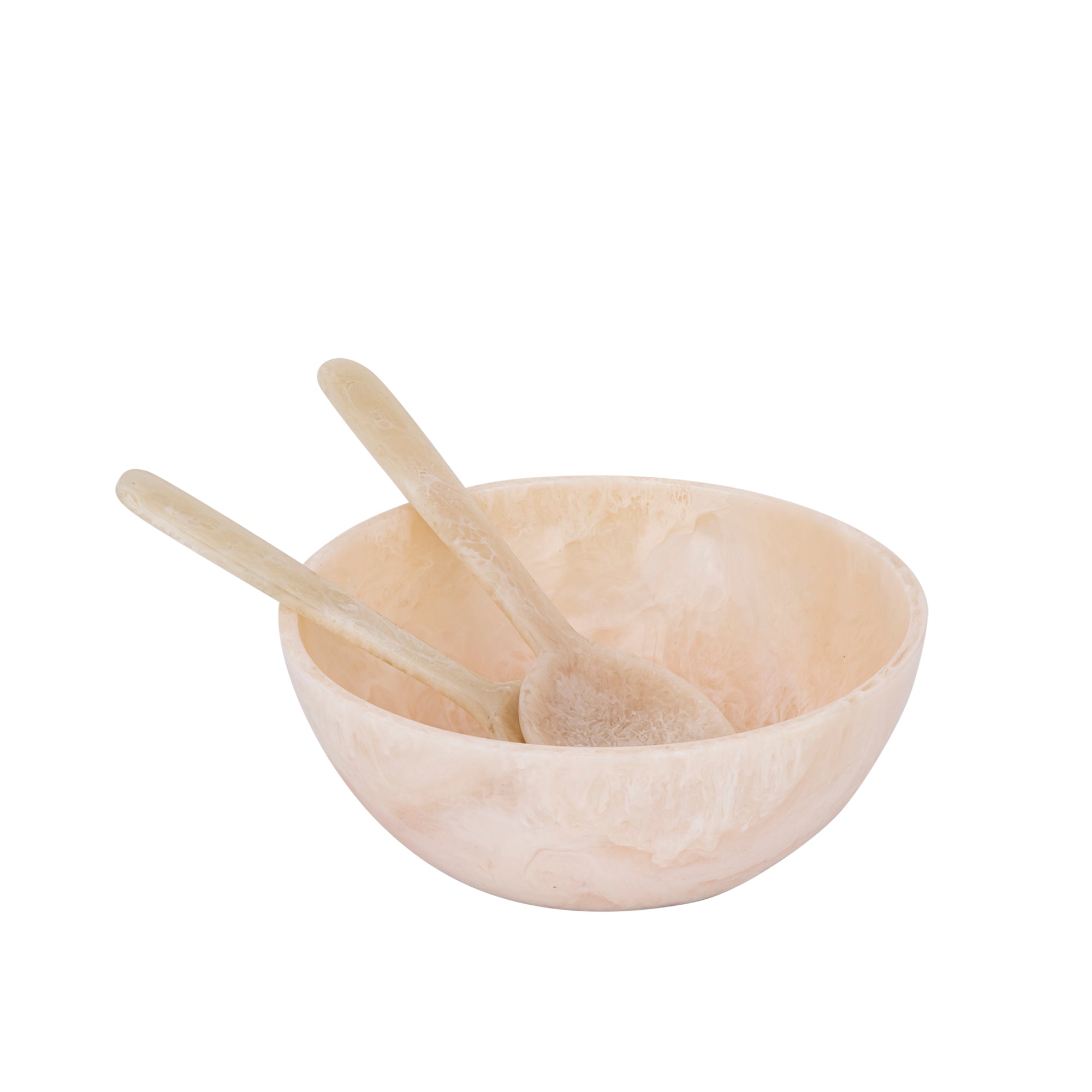 Cayley White poly round salad bowl with cutlery