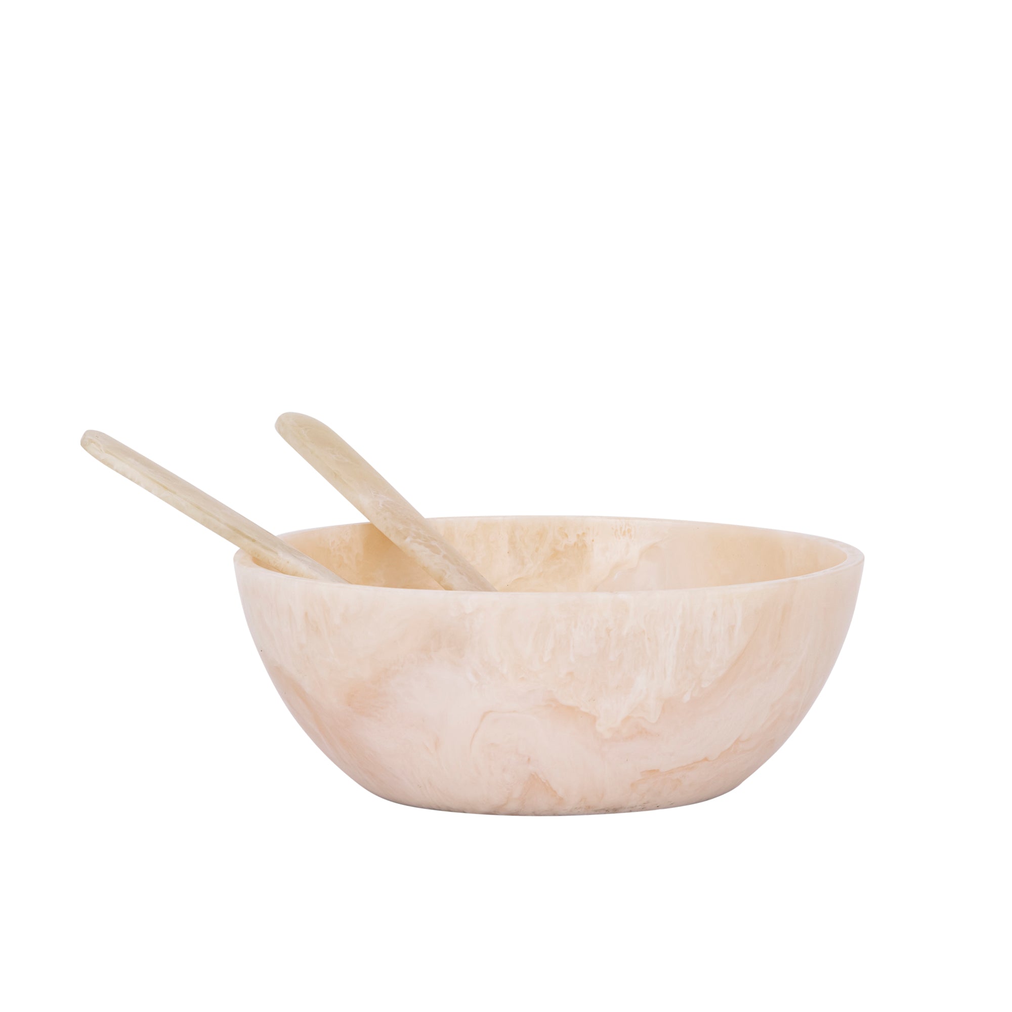 Cayley White poly round salad bowl with cutlery