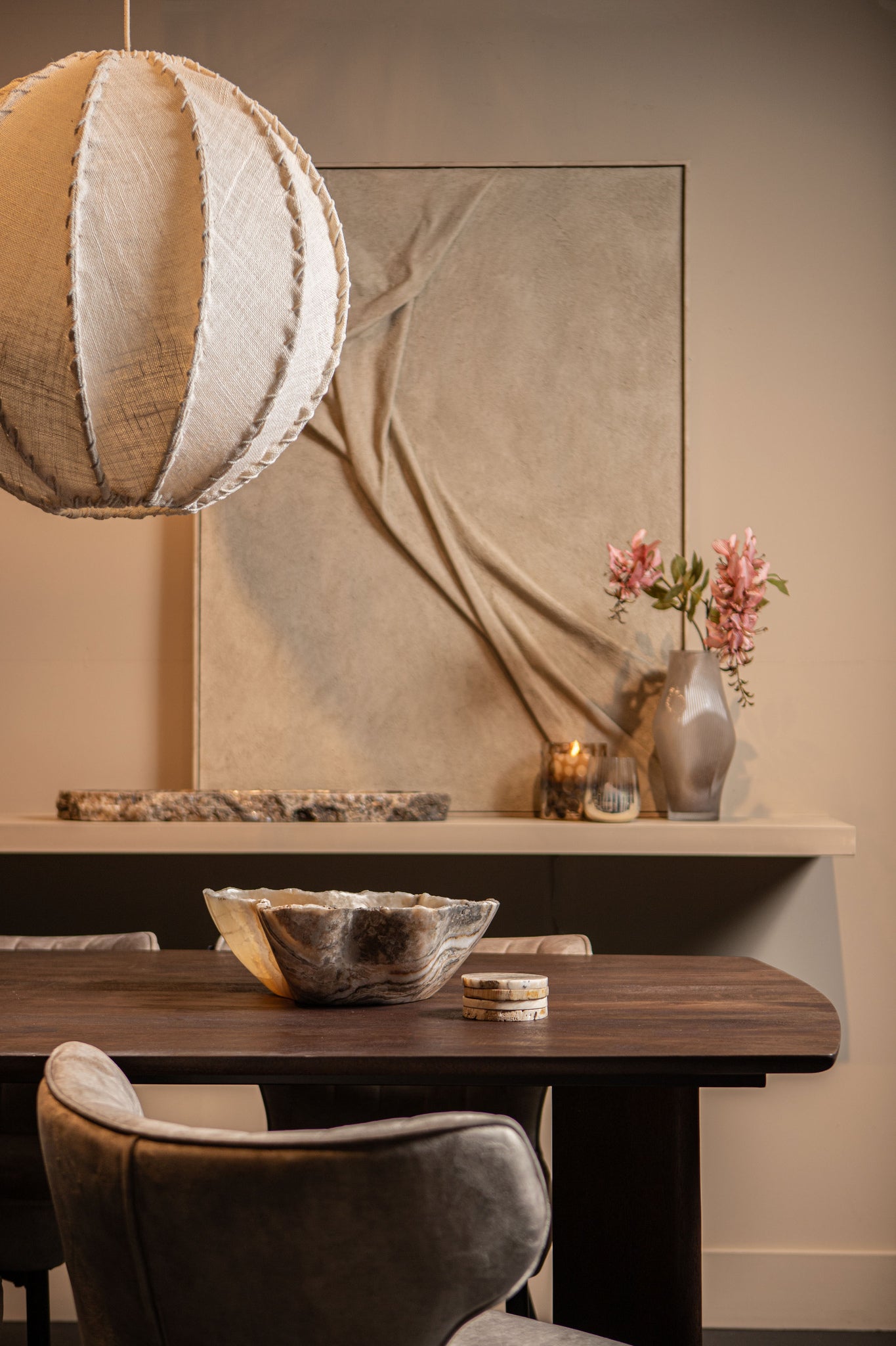 Myka Lustres en fer — Jute Hanging Lamp Ball Shape - Crème