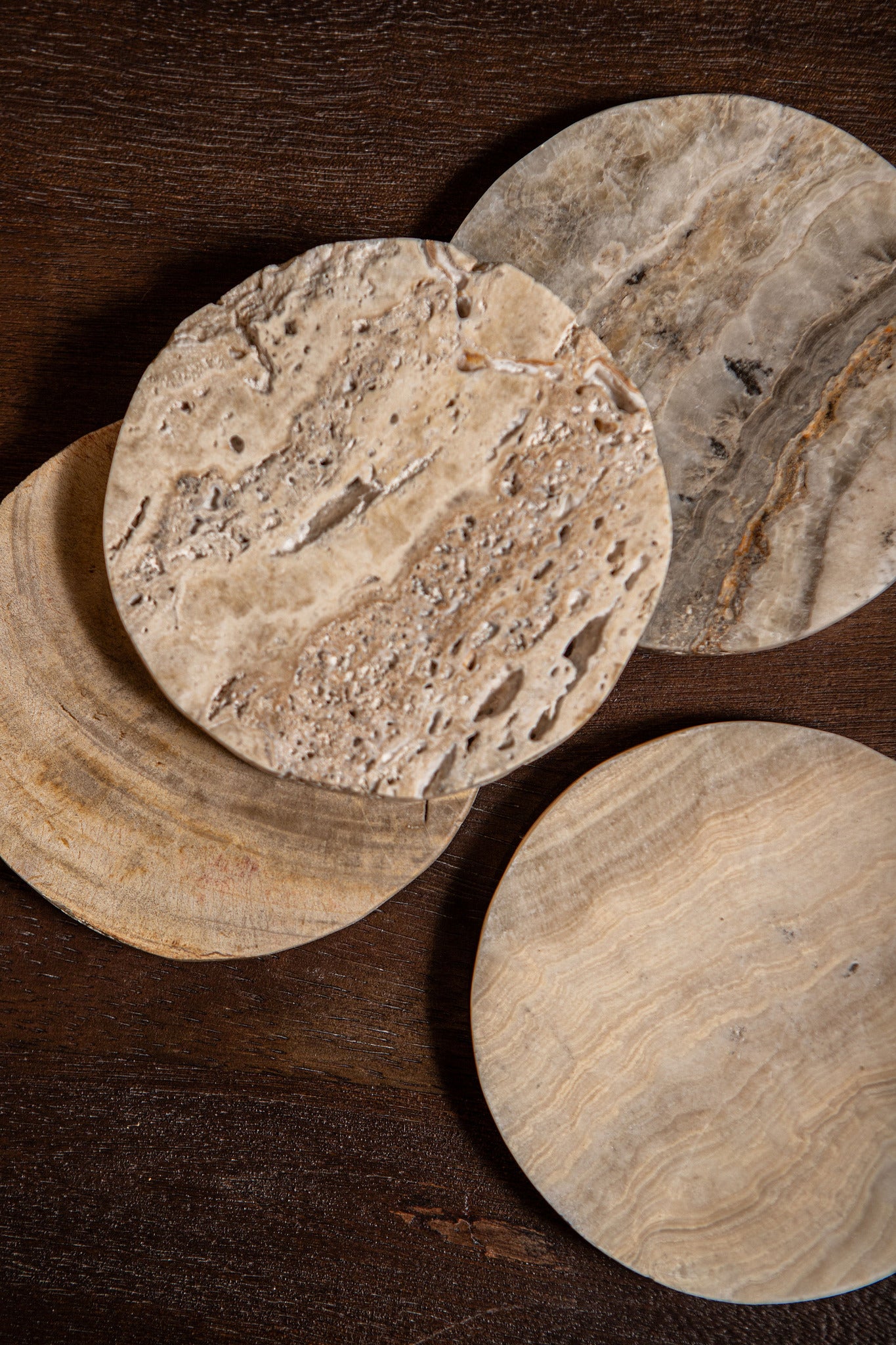 Jaidan Natural petrified wood mix coaster set of 3