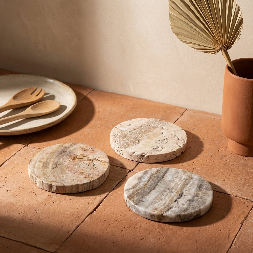 Jaidan Natural petrified wood mix coaster set of 3