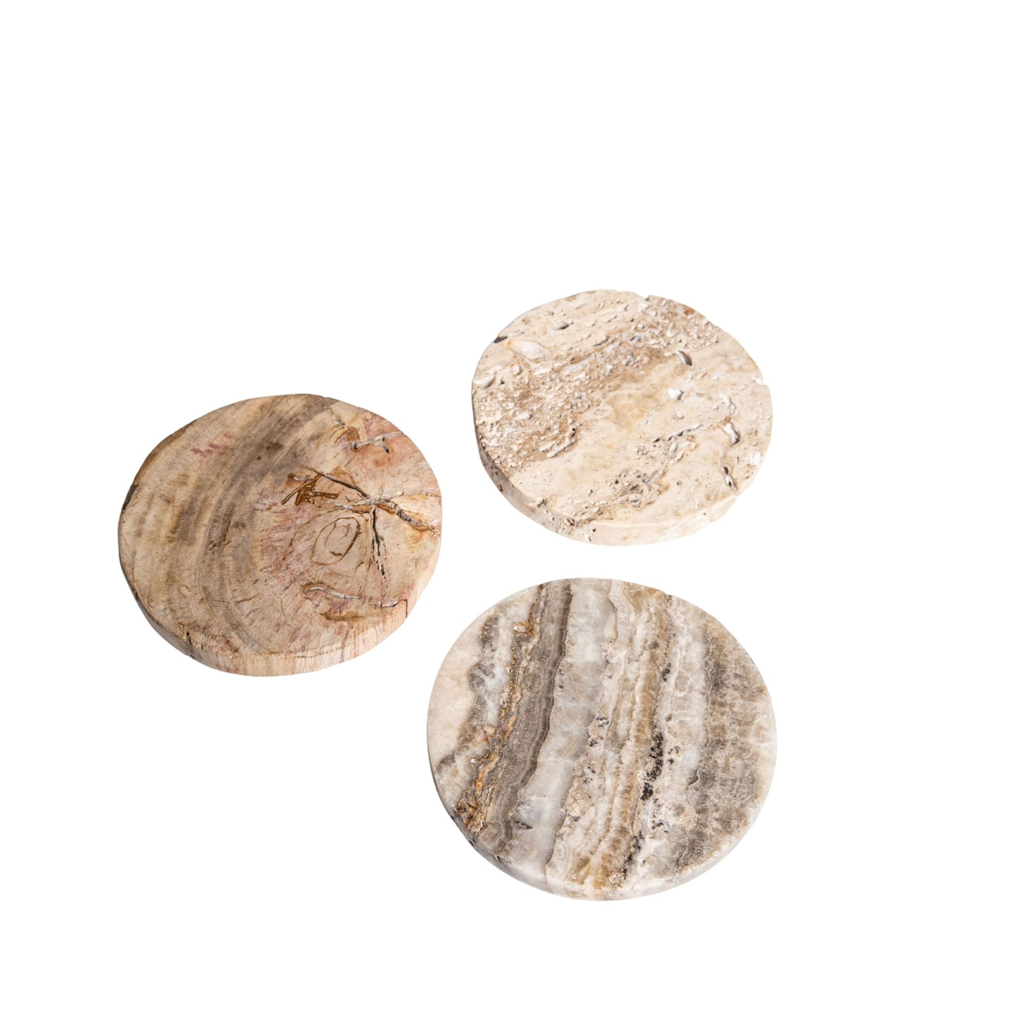 Jaidan Natural petrified wood mix coaster set of 3