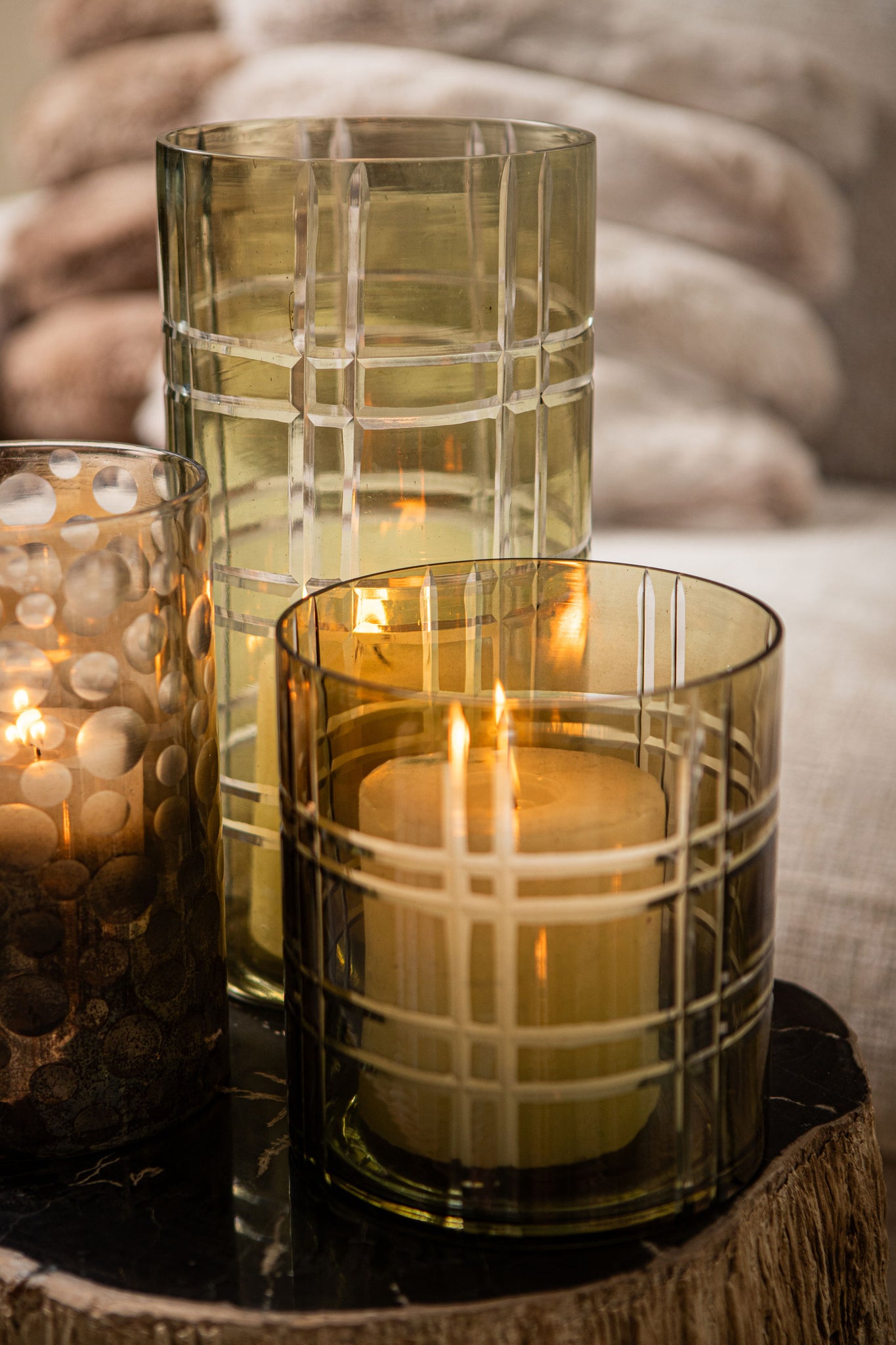 Divit Bougeoirs en verre - Moss Green