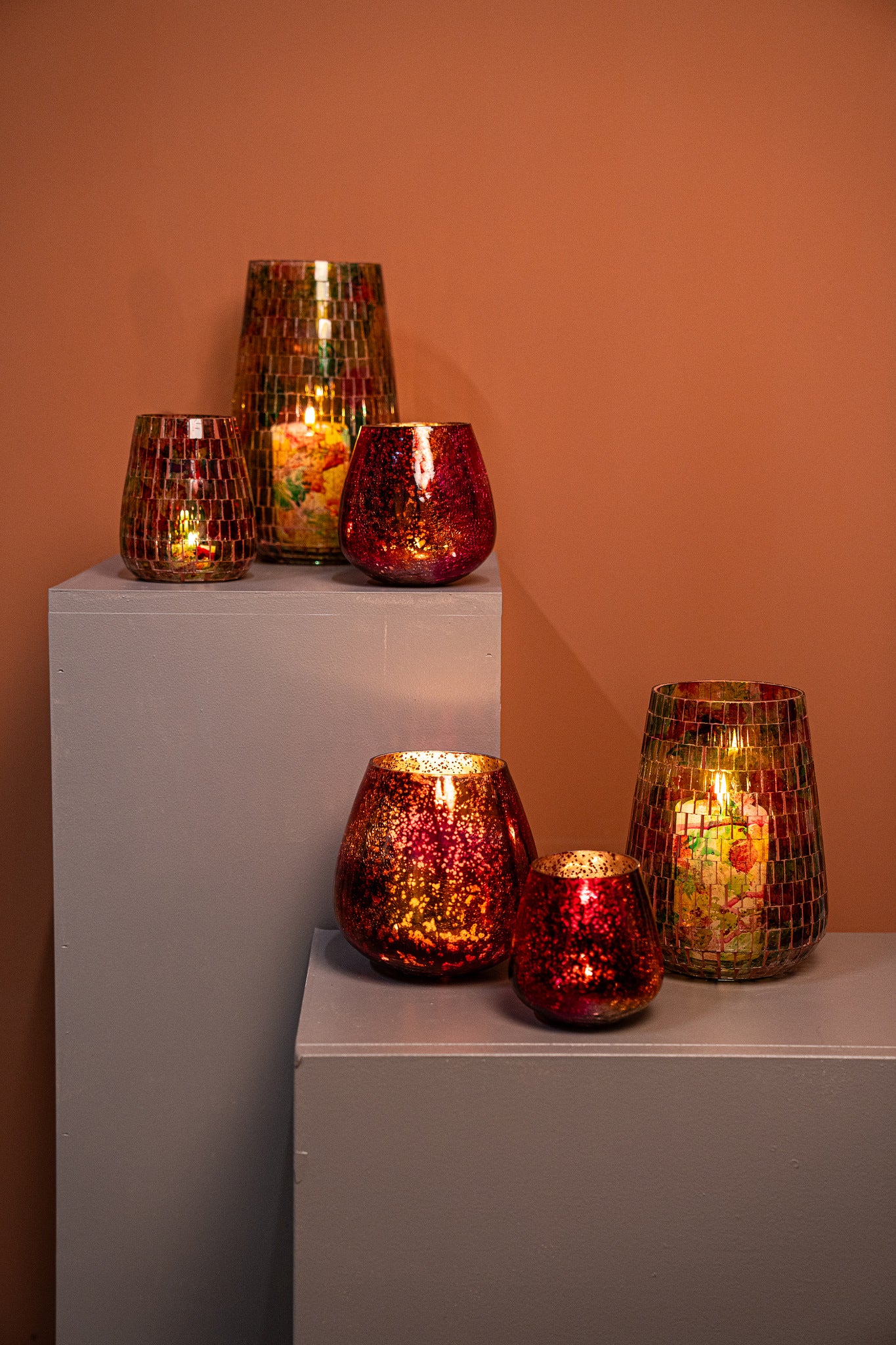 Mayna Bougeoirs en verre — Orange Bulb Stormlight Crackle - Dark Pink