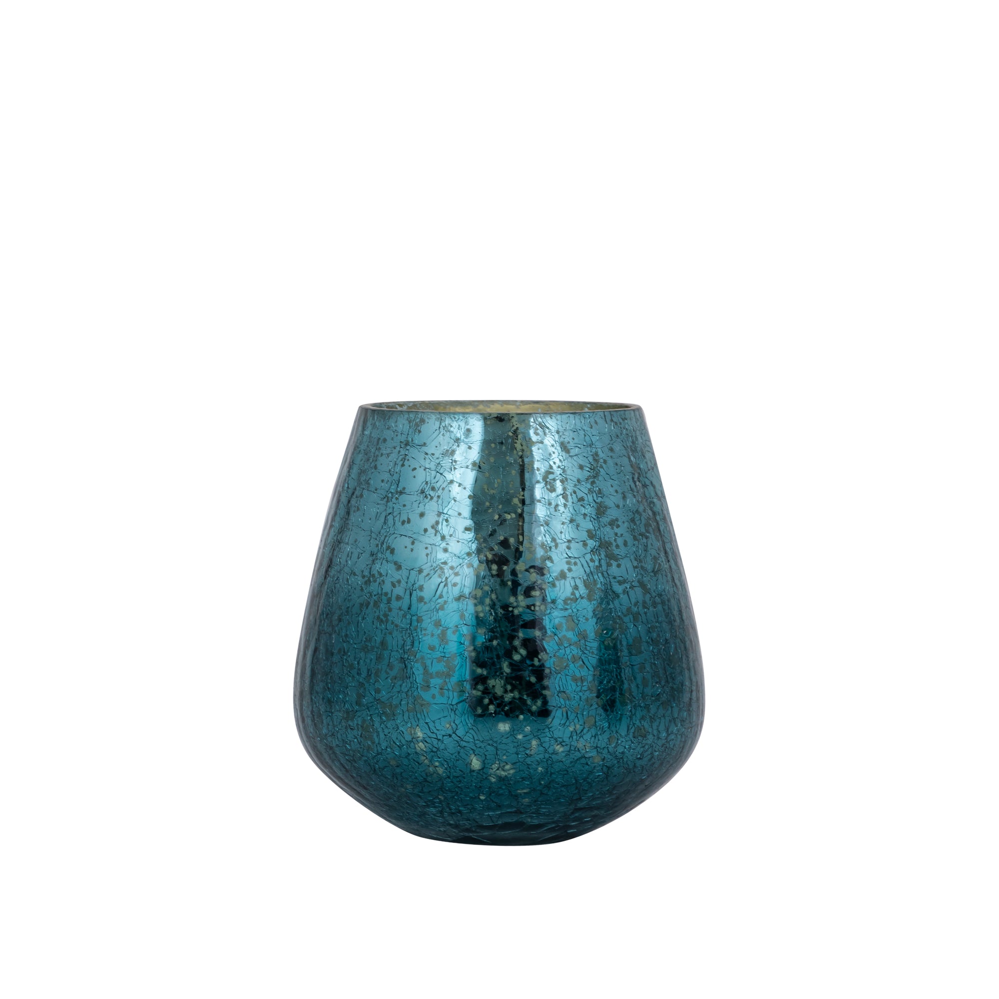 Mayna Photophores en verre — Green Bulb Tealight Crackle - Bleu canard