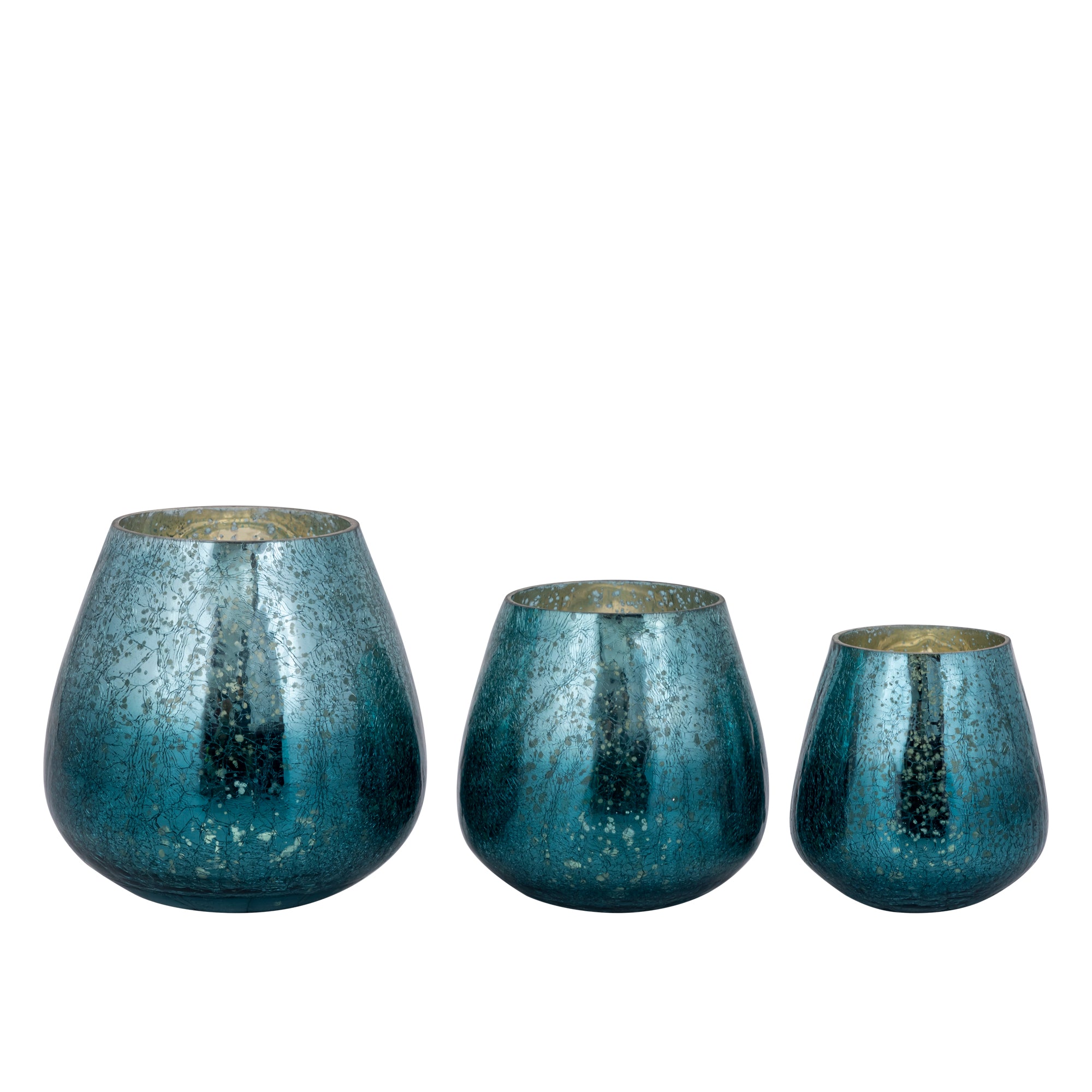Mayna Photophores en verre — Green Bulb Tealight Crackle - Bleu canard